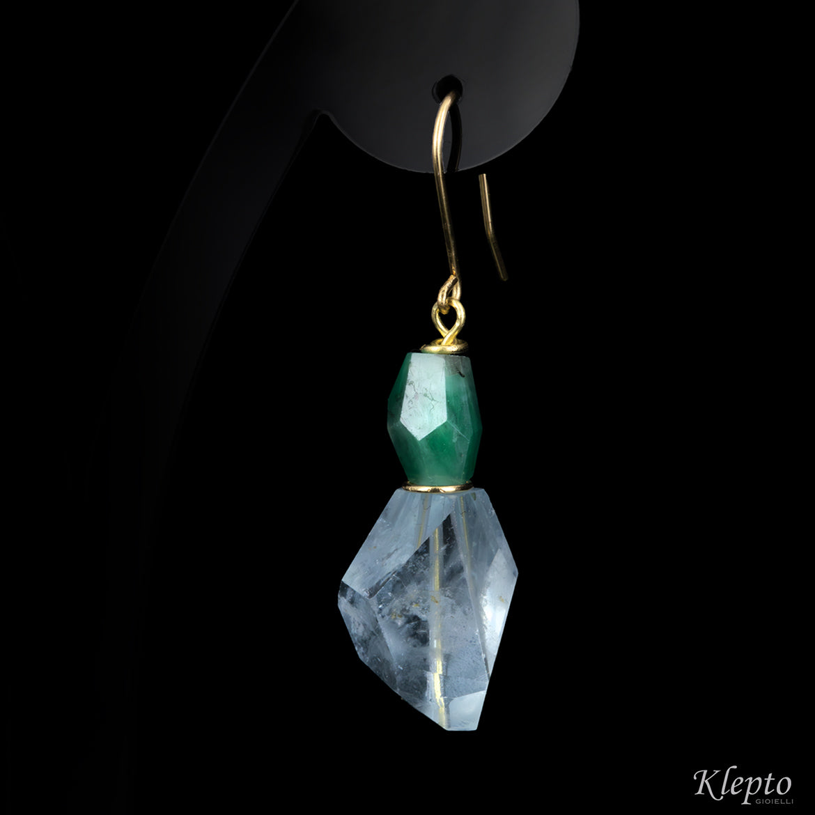 Orecchini in oro giallo con Acquamarine e Smeraldi