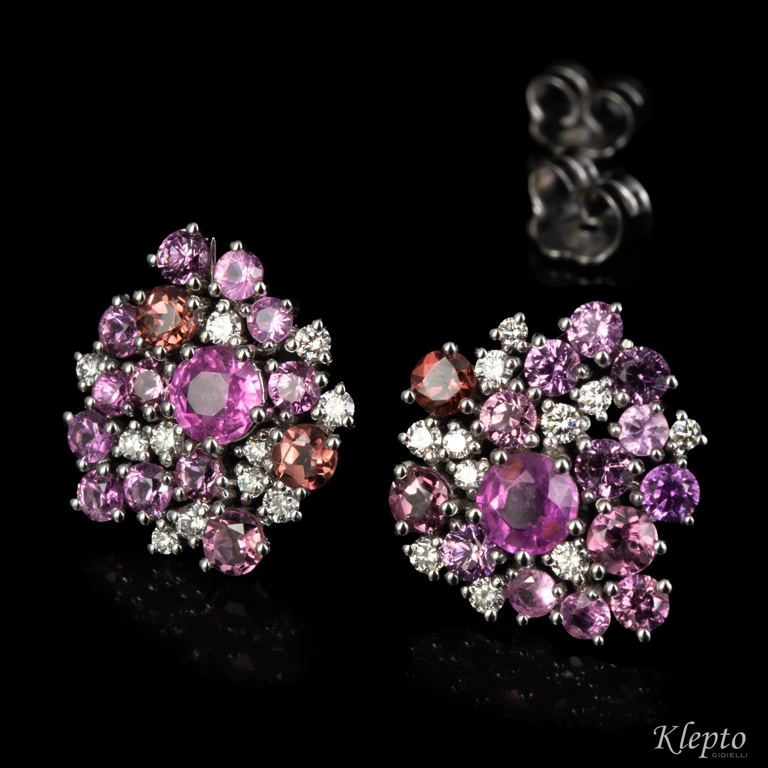 Orecchini in oro bianco con Zaffiri, Tormaline e Diamanti