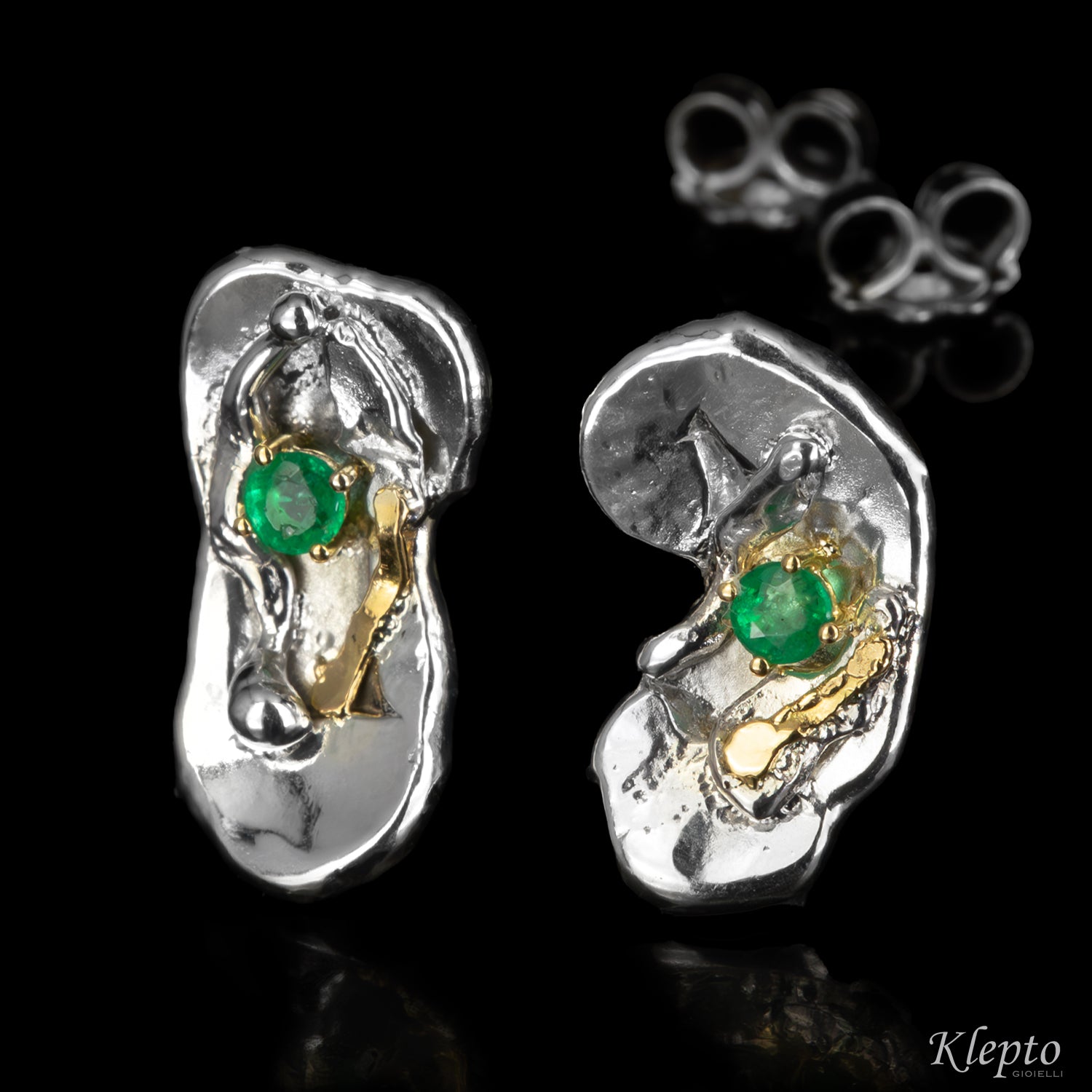 Orecchini in Argento Silnova® con Smeraldi e dettagli in oro giallo