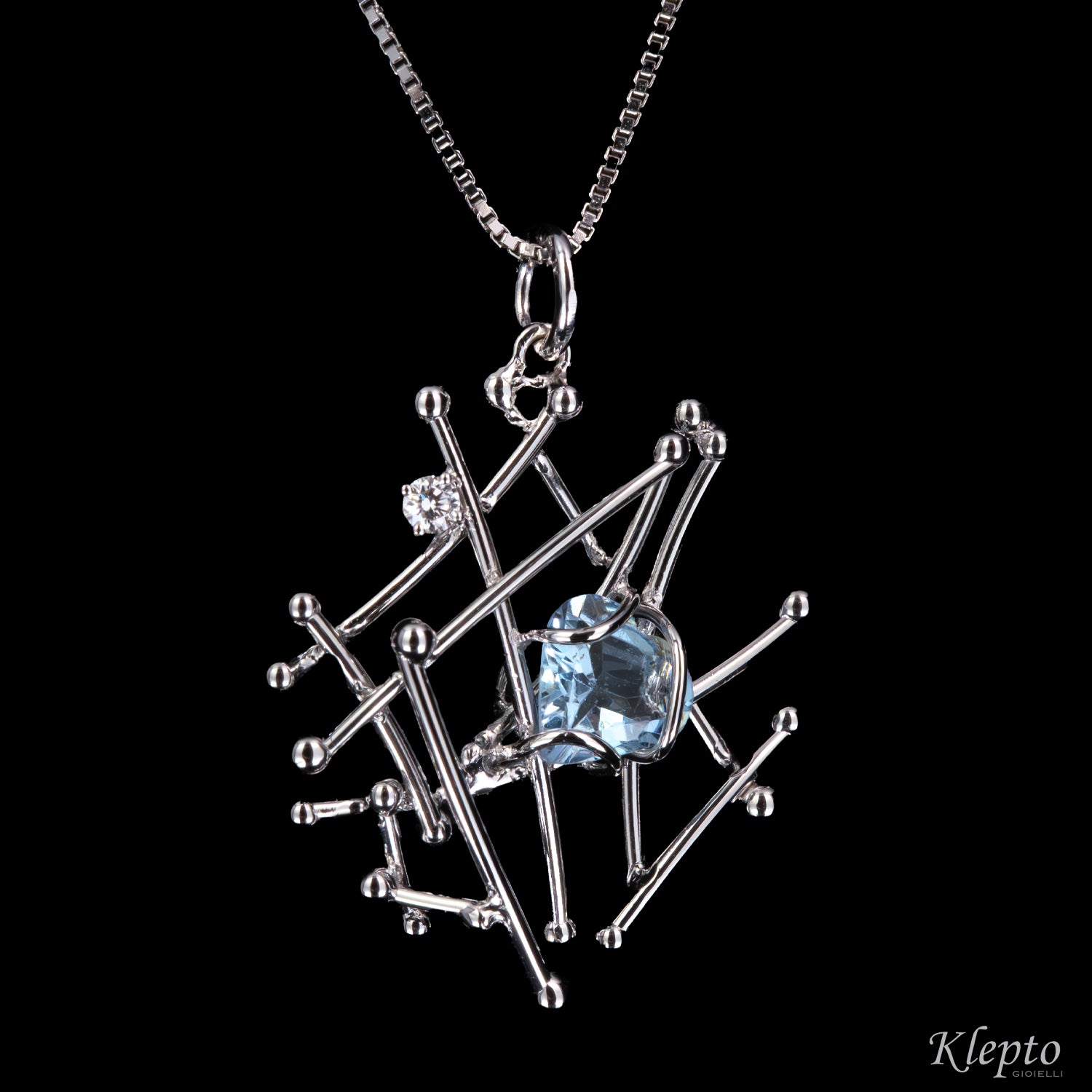 Pendente in oro bianco "IntriKo" con Acquamarina e Diamante