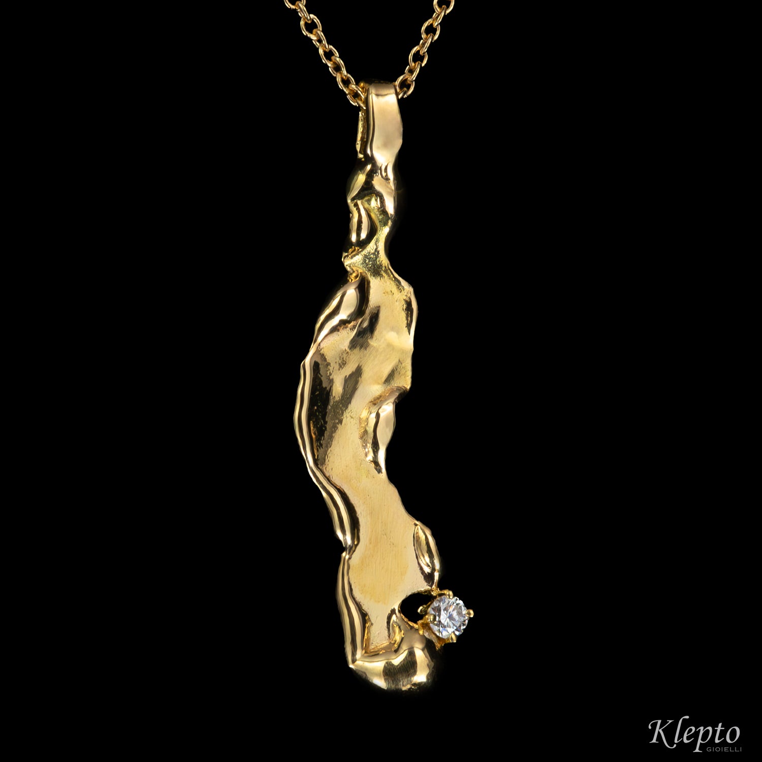 Pendente in oro giallo "Isola" fuso a fiamma con Diamante