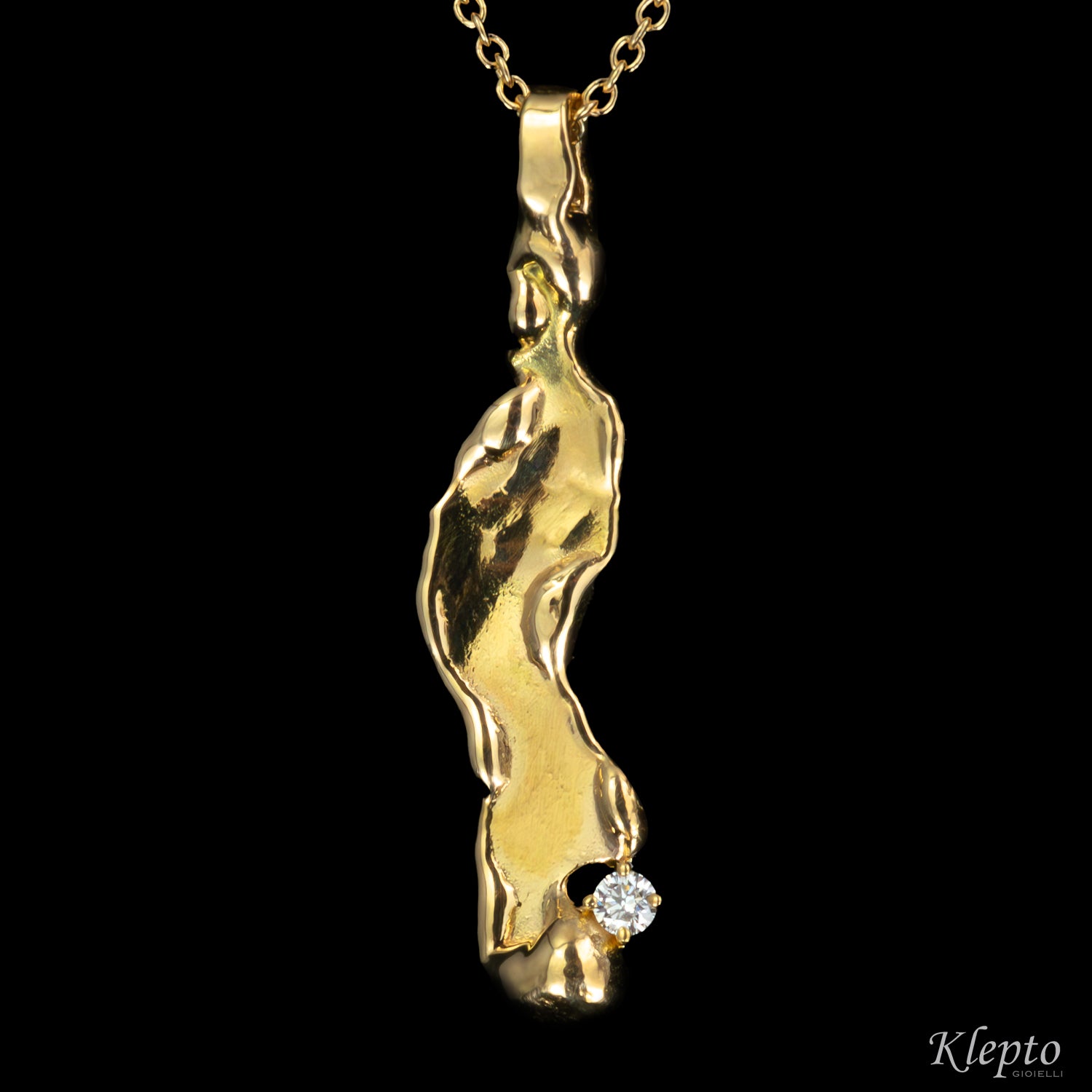 Pendente in oro giallo "Isola" fuso a fiamma con Diamante