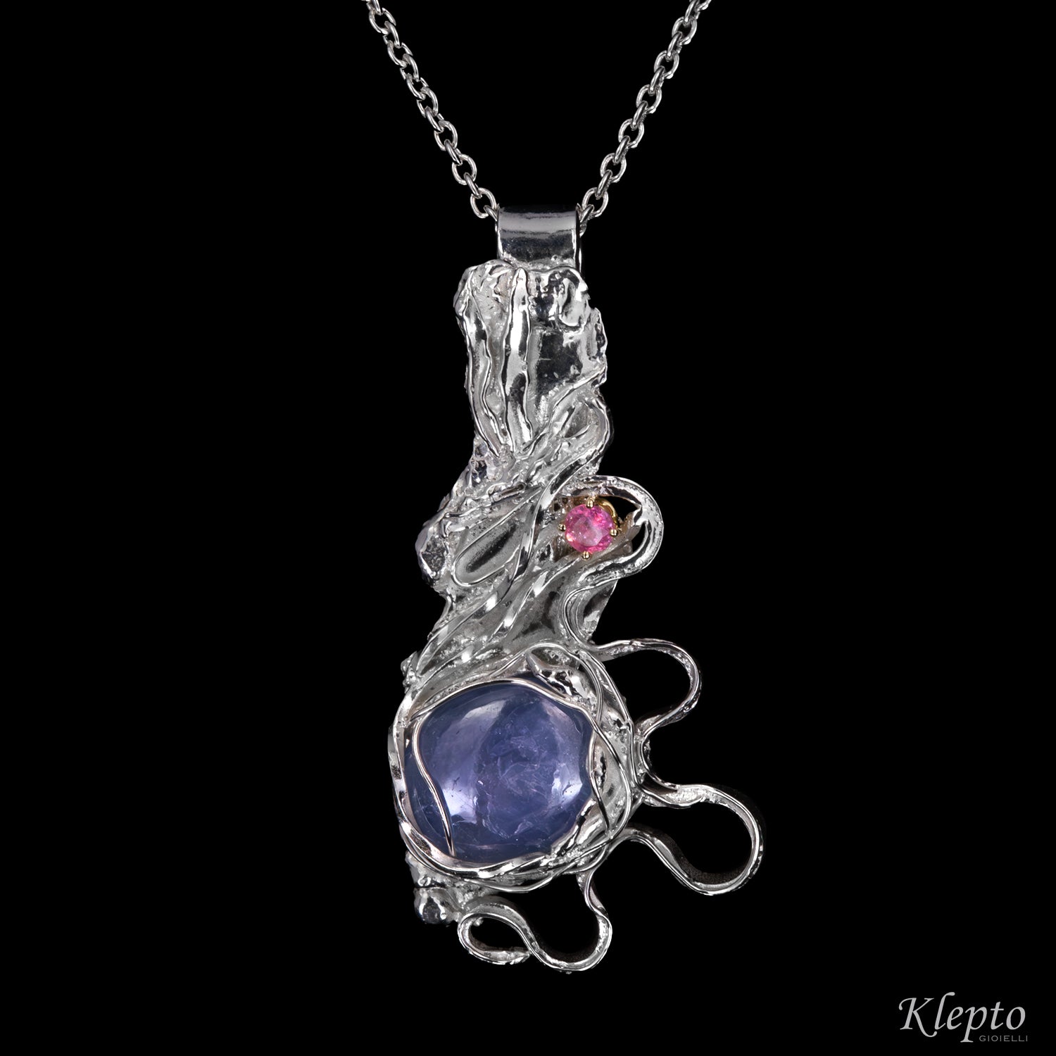 Pendente in Argento Silnova® con Zaffiro, Tormalina e dettagli in oro giallo