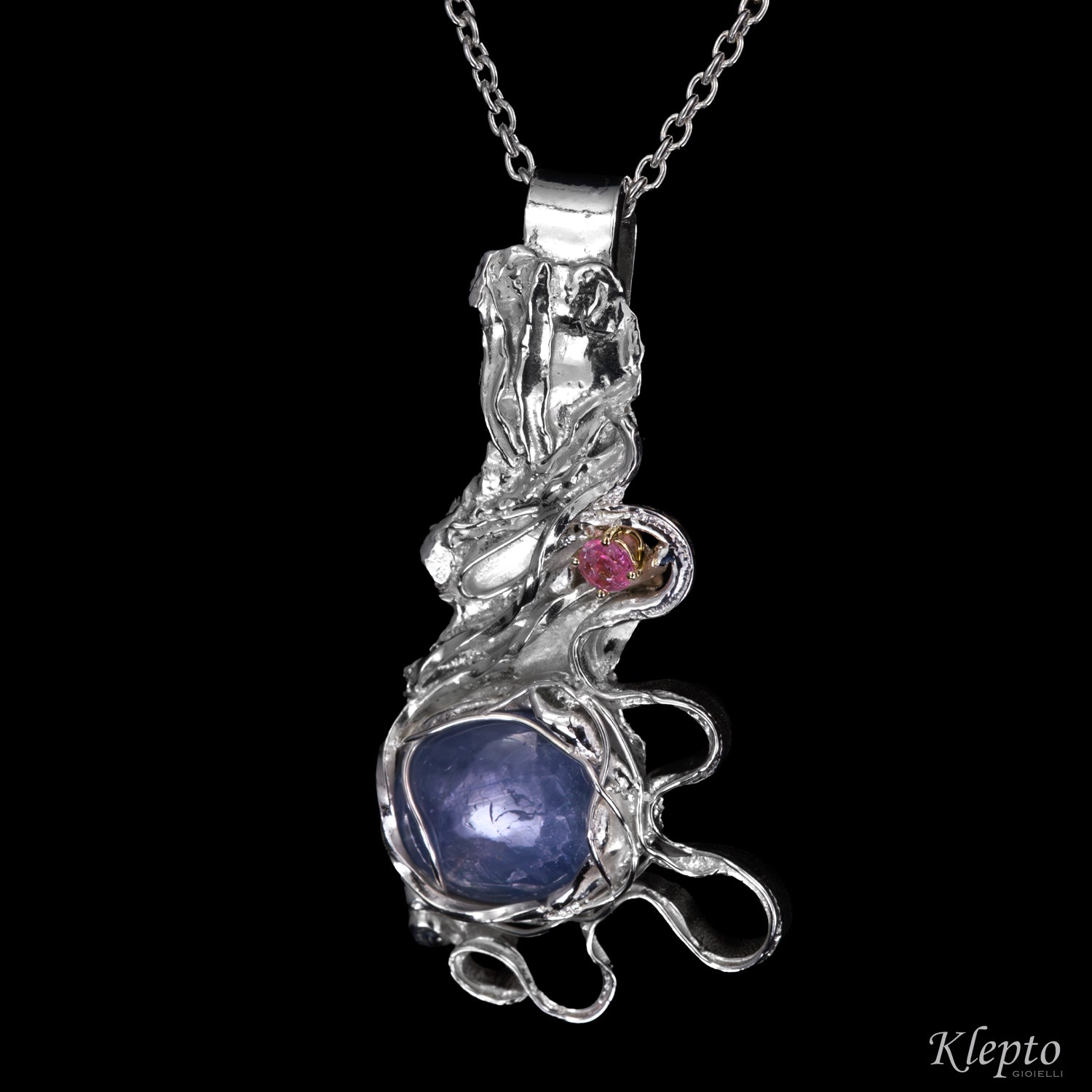 Pendente in Argento Silnova® con Zaffiro, Tormalina e dettagli in oro giallo