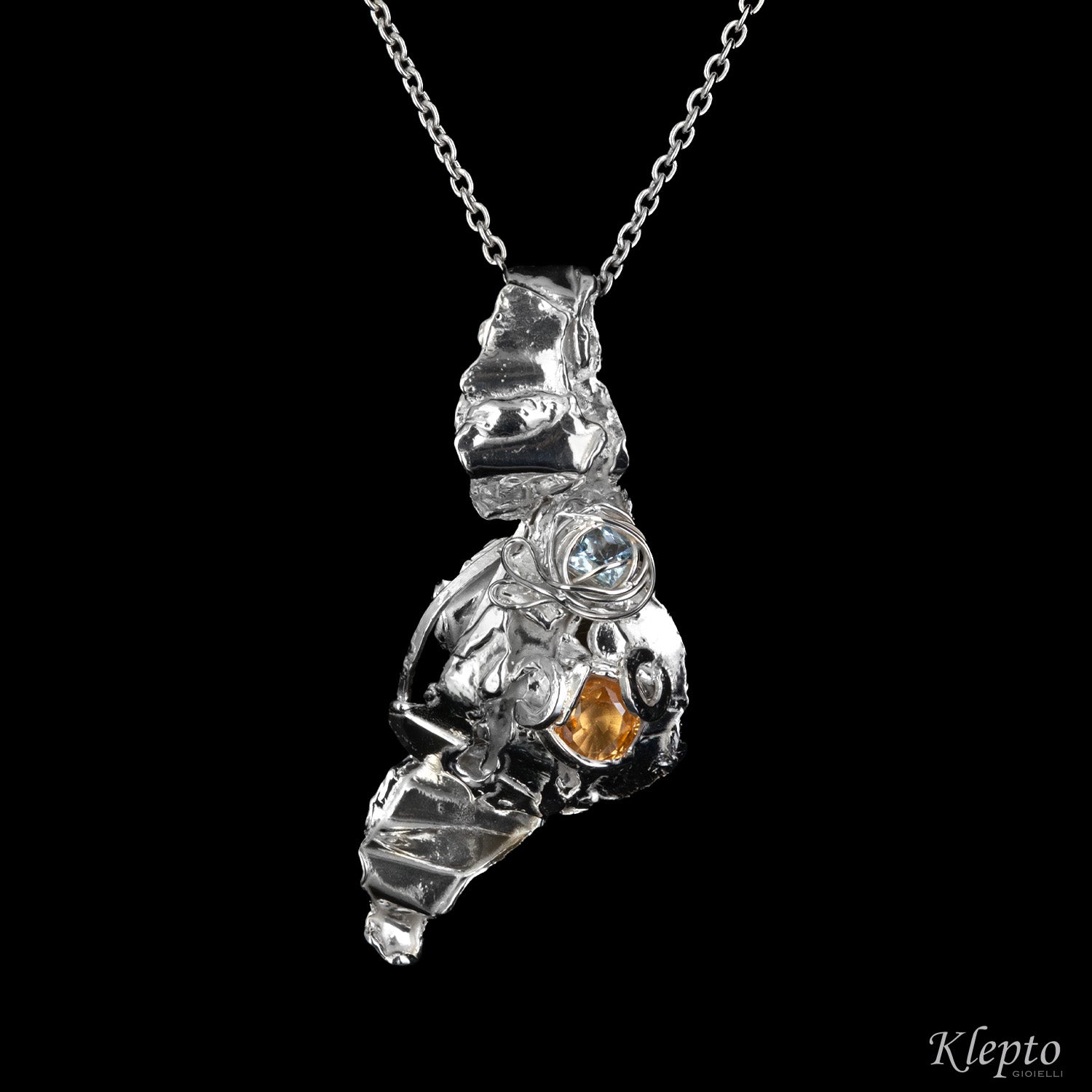 Pendente in Argento Silnova® con Acquamarina e Citrino