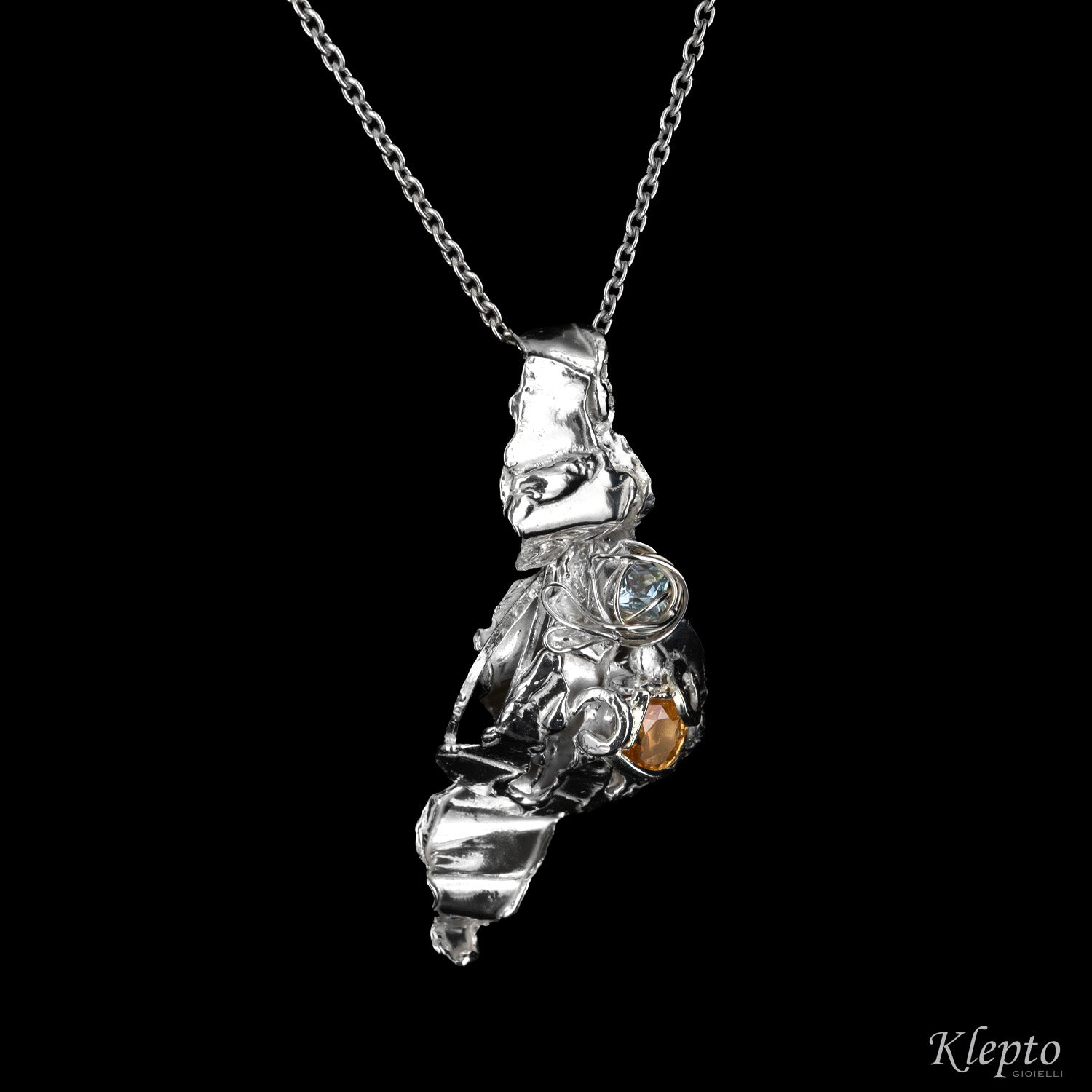 Pendente in Argento Silnova® con Acquamarina e Citrino