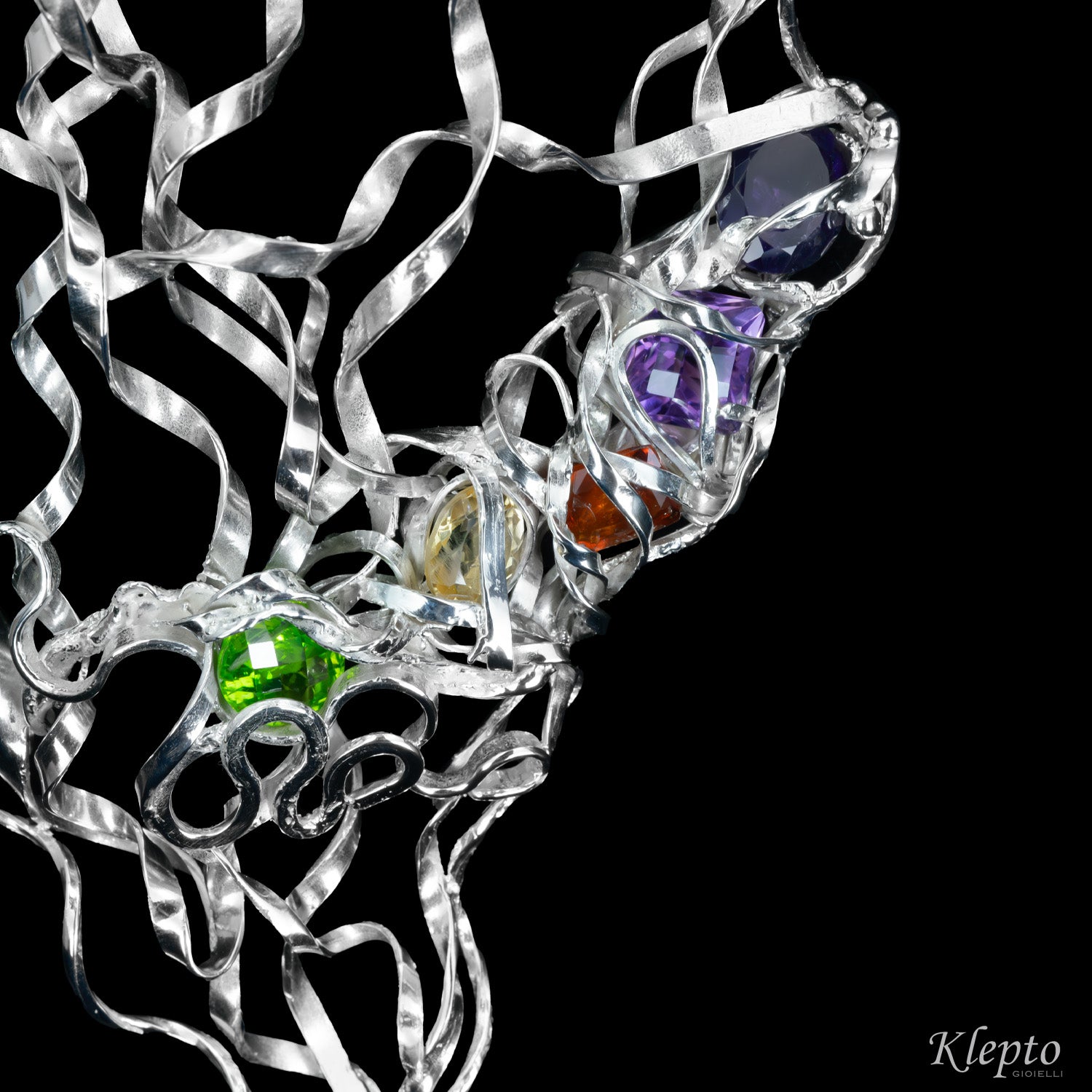 Pendente in Argento Silnova® con Ametista, Peridoto, Citrino e Granato