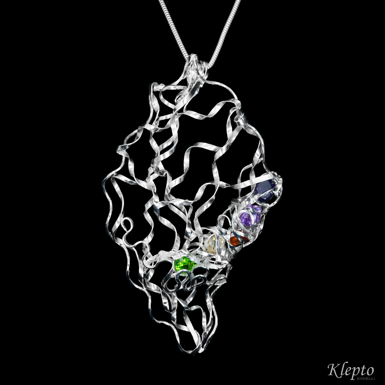 Pendente in Argento Silnova® con Ametista, Peridoto, Citrino e Granato