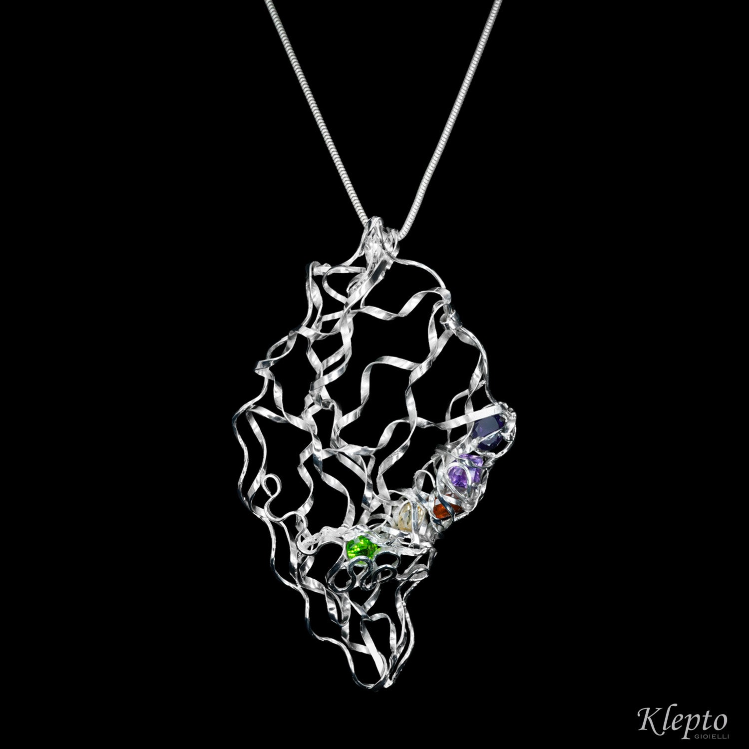 Pendente in Argento Silnova® con Ametista, Peridoto, Citrino e Granato