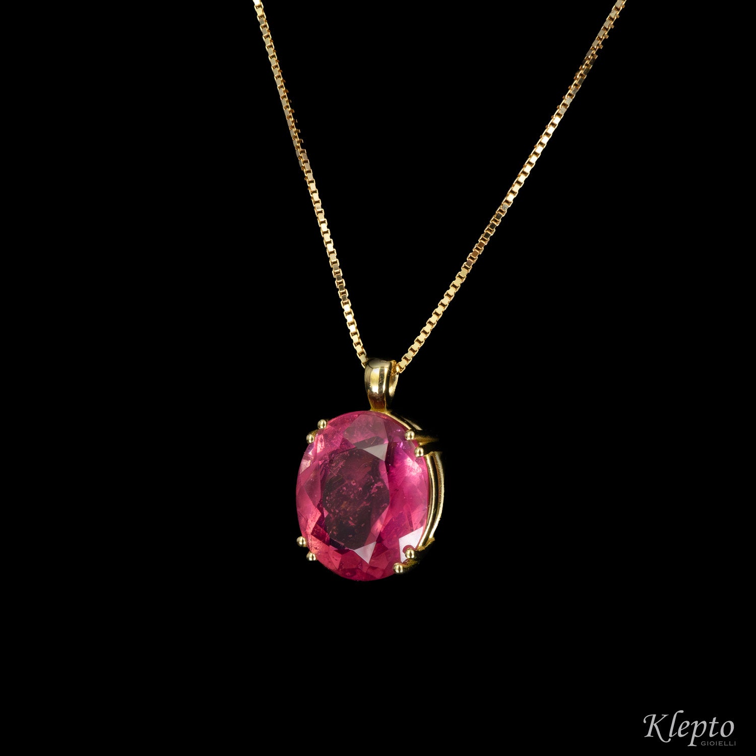 Pendente in oro giallo con Tormalina rosa