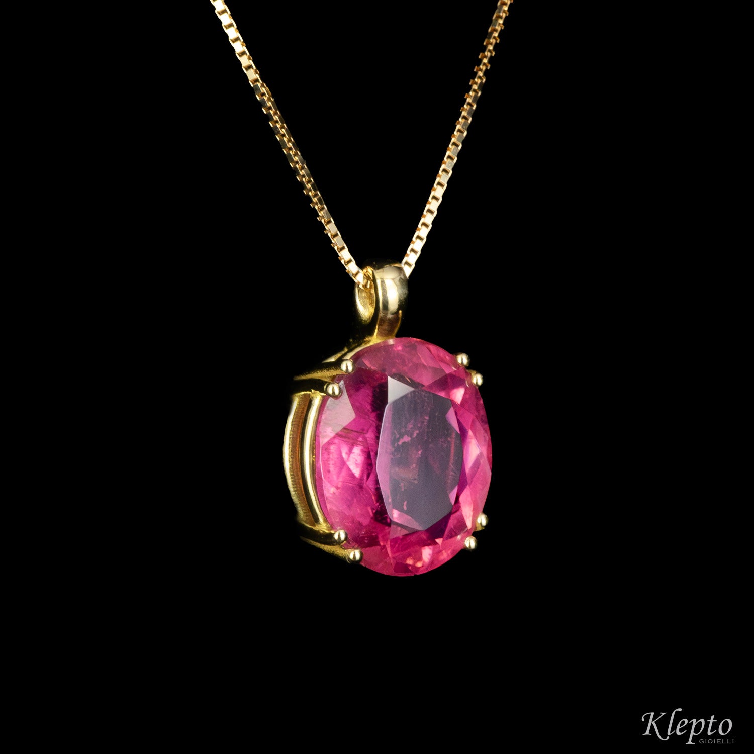 Pendente in oro giallo con Tormalina rosa