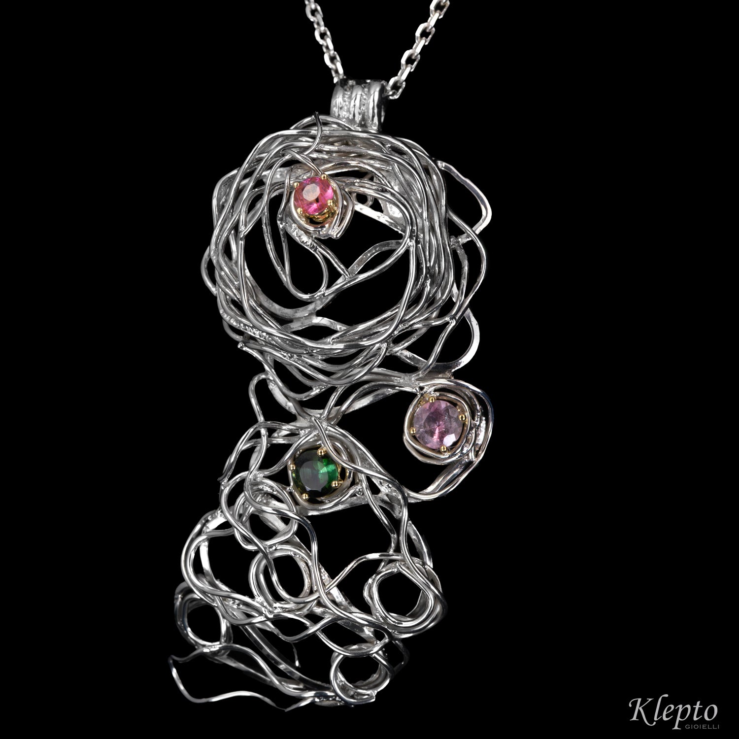 Pendente in Argento Silnova® con Tormaline dettagli in oro giallo