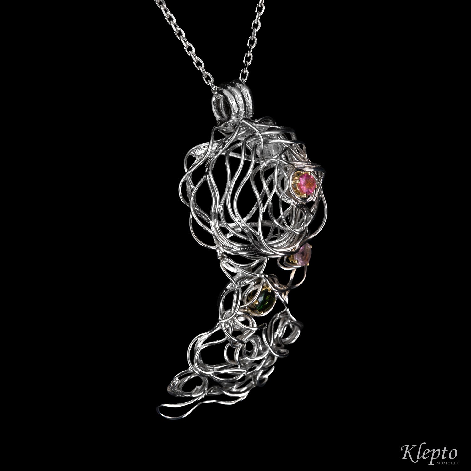 Pendente in Argento Silnova® con Tormaline dettagli in oro giallo
