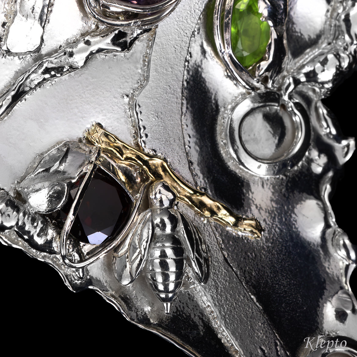 Pendente in Argento Silnova® con Ametista, Granato, Peridoto e dettaglio in oro giallo