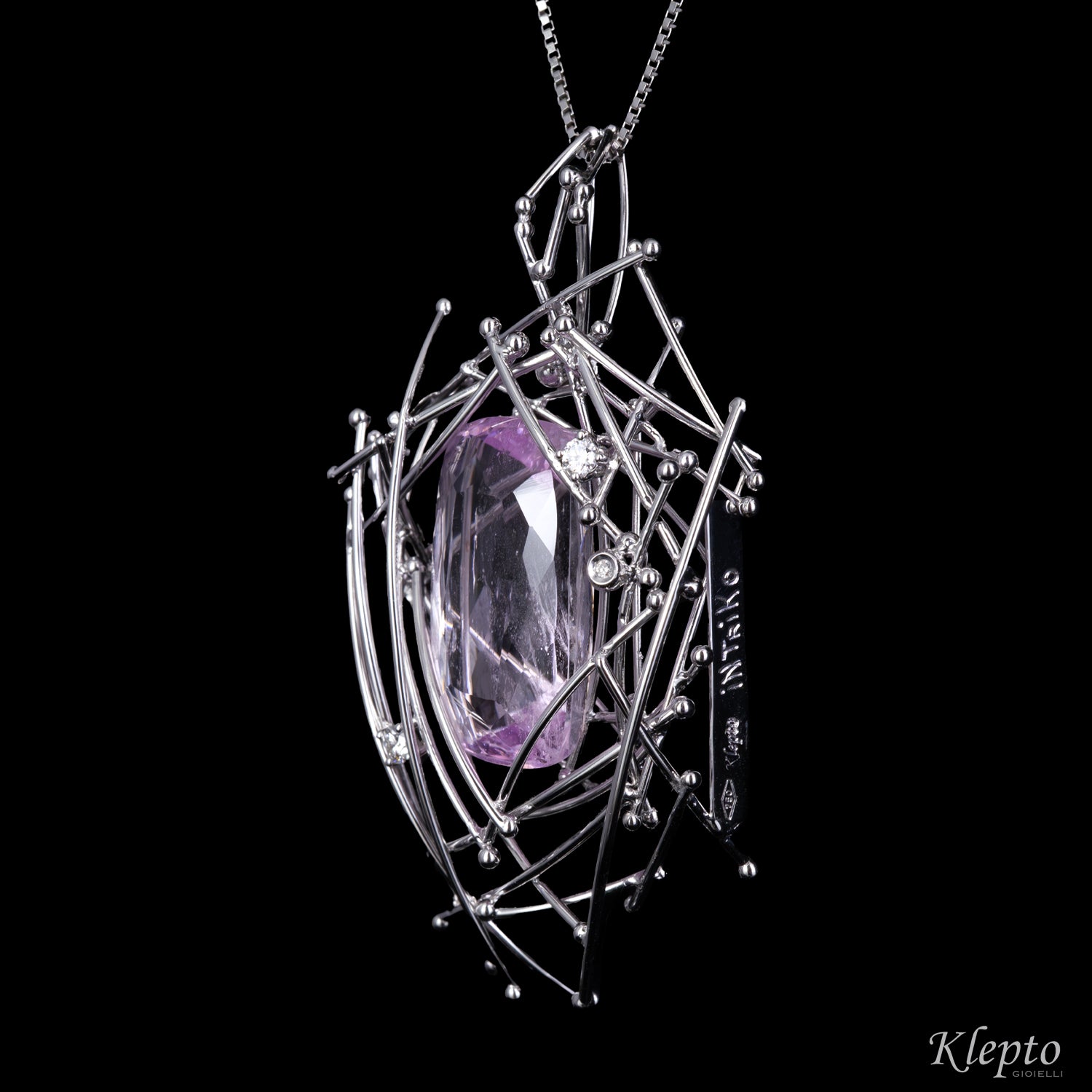Pendente in oro bianco "IntriKo" con Kunzite e Diamanti