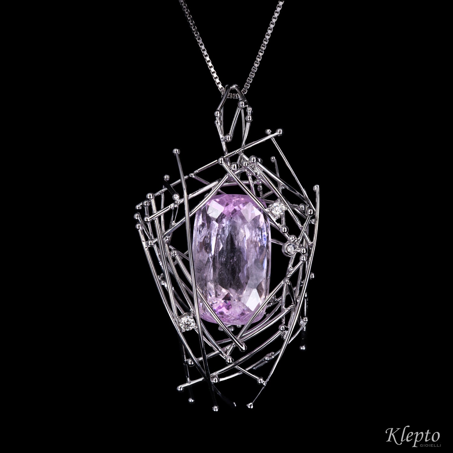Pendente in oro bianco "IntriKo" con Kunzite e Diamanti