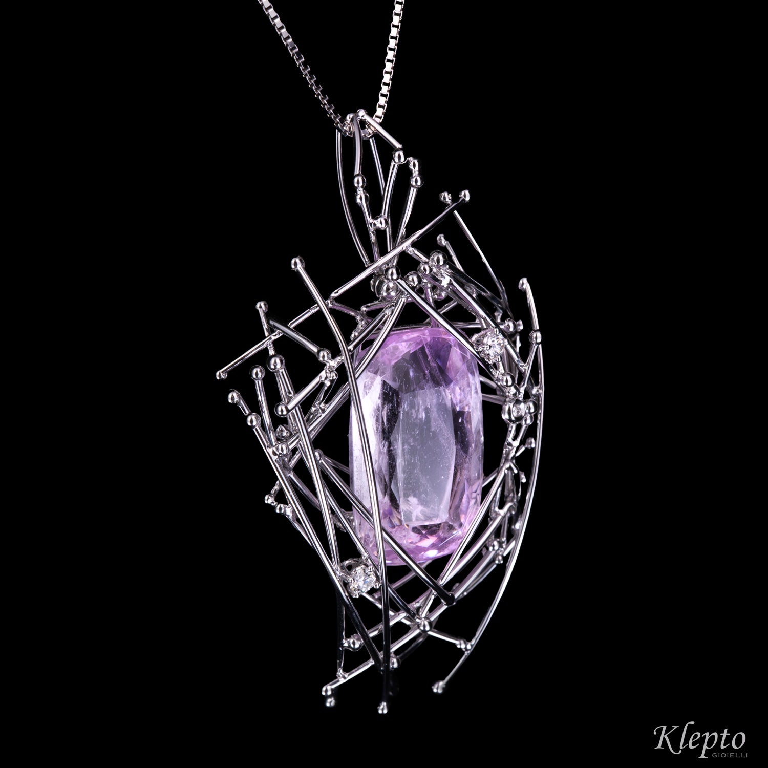 Pendente in oro bianco "IntriKo" con Kunzite e Diamanti