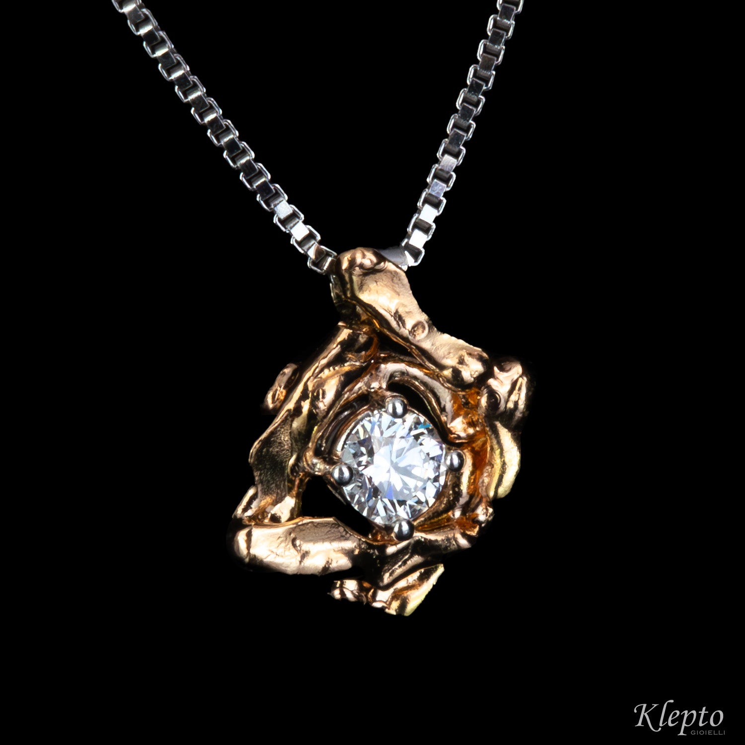 Pendente in oro bianco e rosa Pepita con Diamante