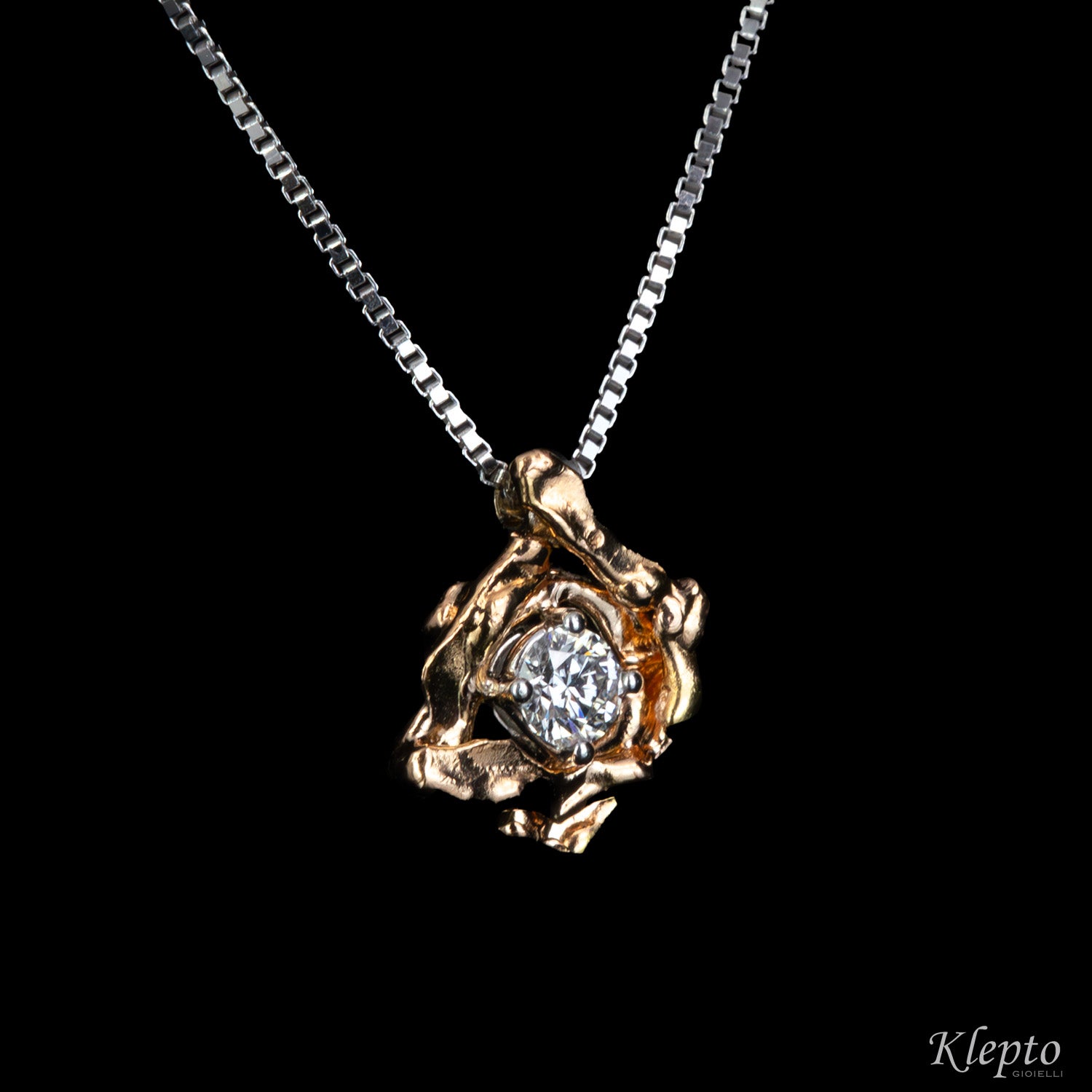 Pendente in oro bianco e rosa Pepita con Diamante