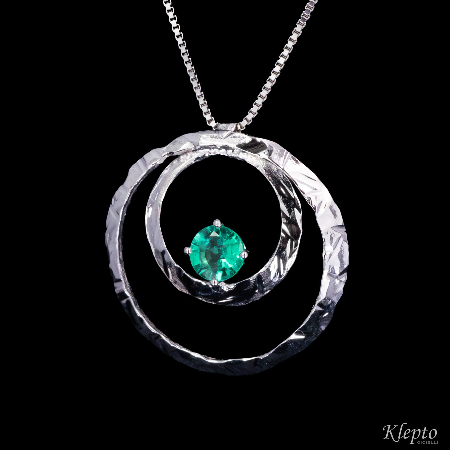 Pendente in oro bianco "Pulsar" con Smeraldo