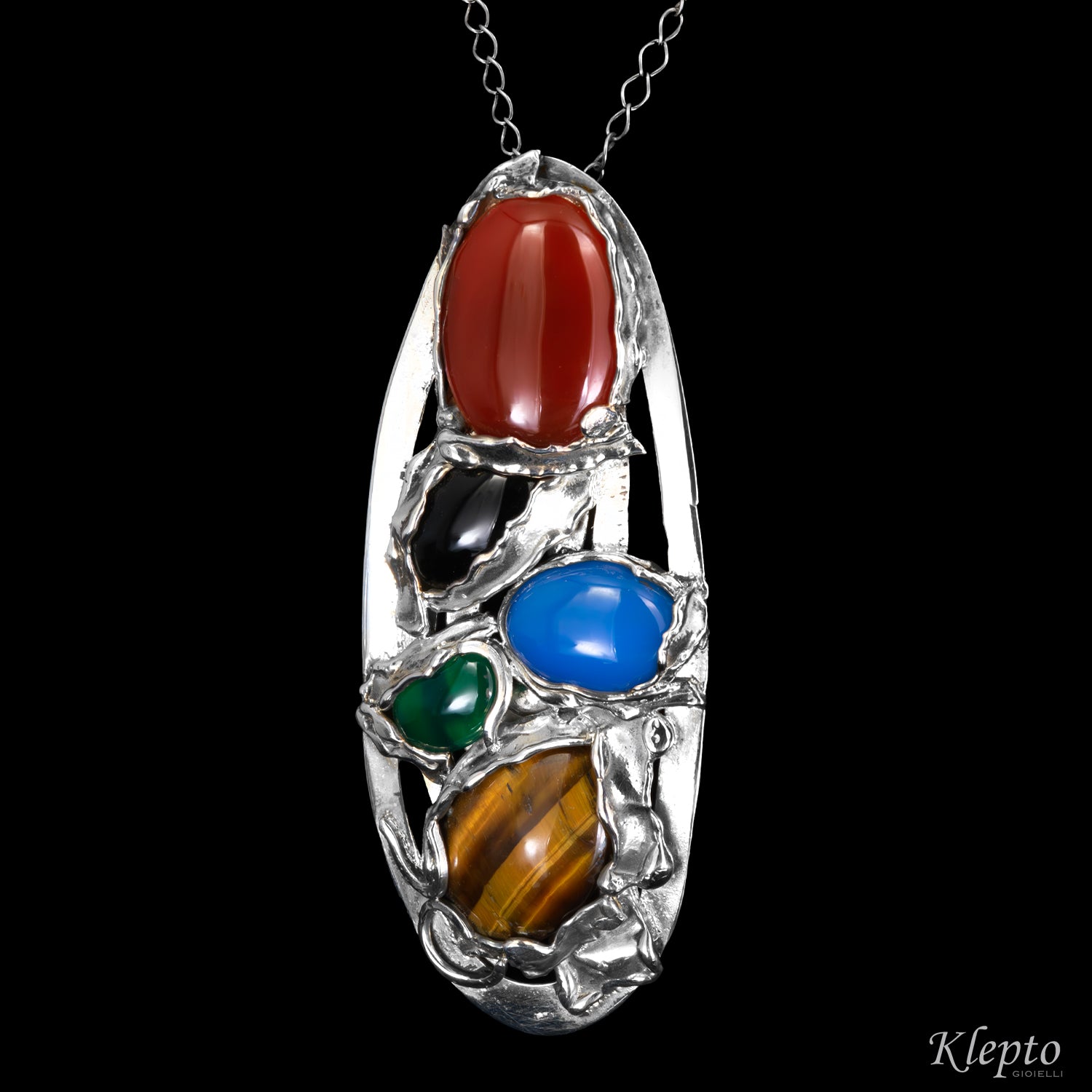 Pendente in Argento Silnova® con Agate, Onice e Occhio di tigre