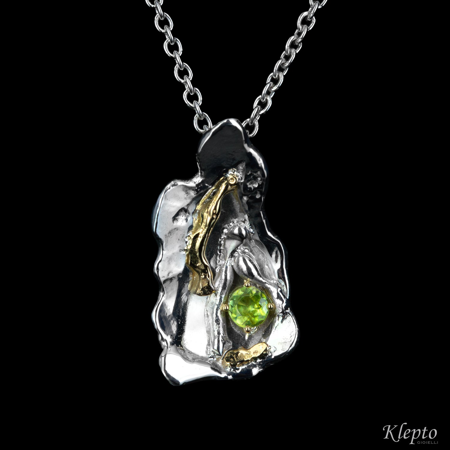 Pendente in Argento Silnova® con Sfene e dettagli in oro giallo