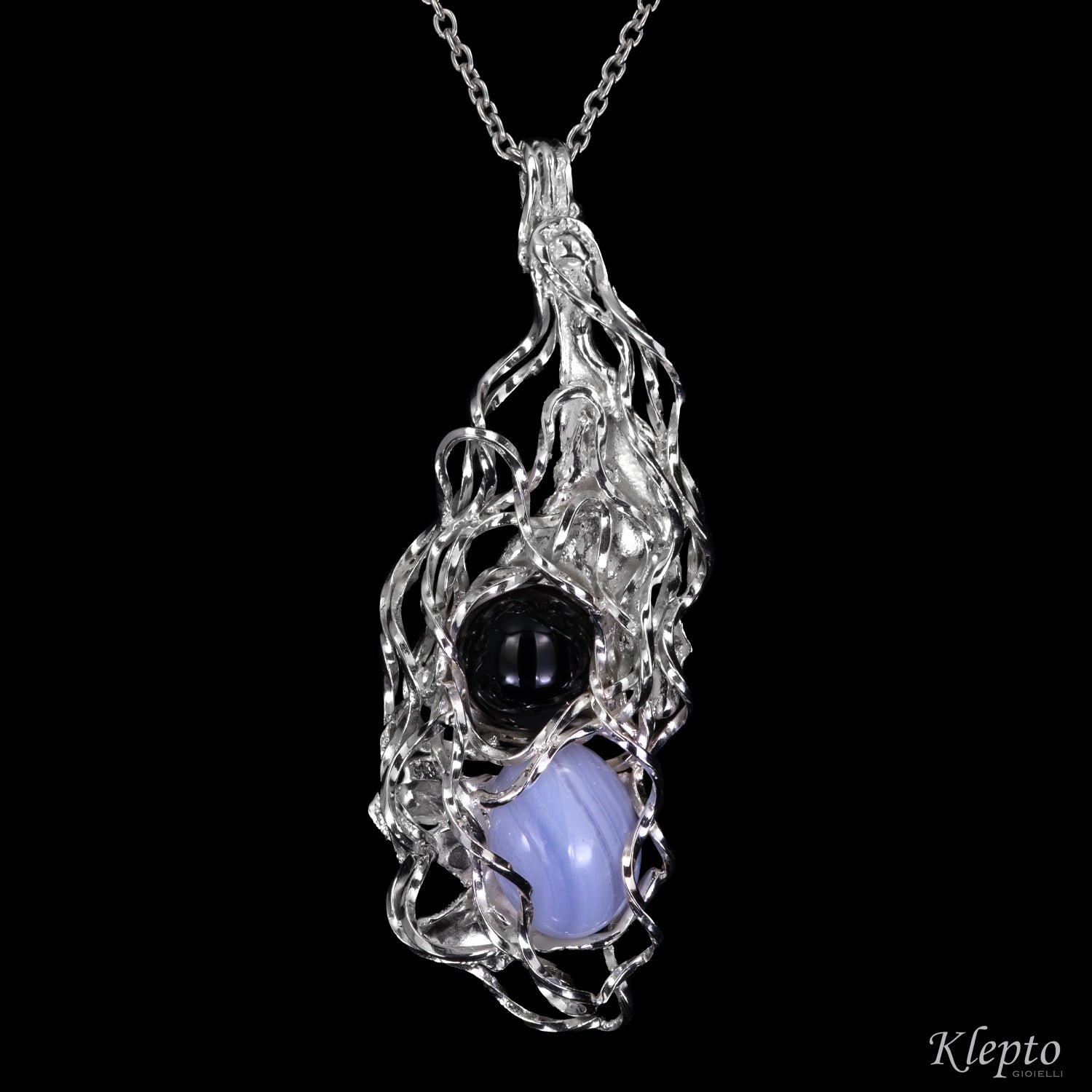 Pendente in Argento Silnova® con Onice e Calcedonio