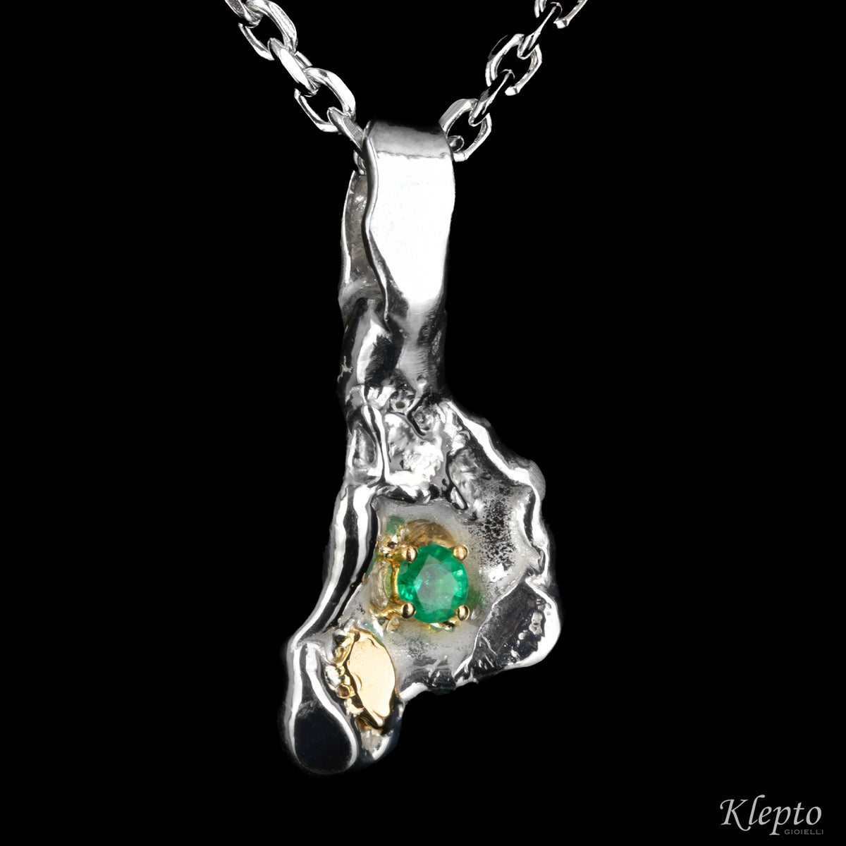 Pendente in Argento Silnova® con Smeraldo e dettagli in oro giallo
