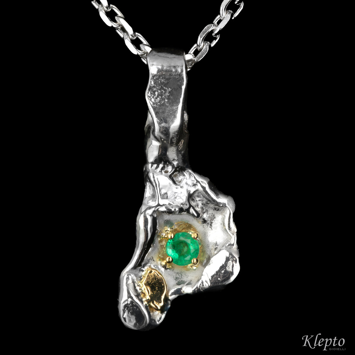 Pendente in Argento Silnova® con Smeraldo e dettagli in oro giallo
