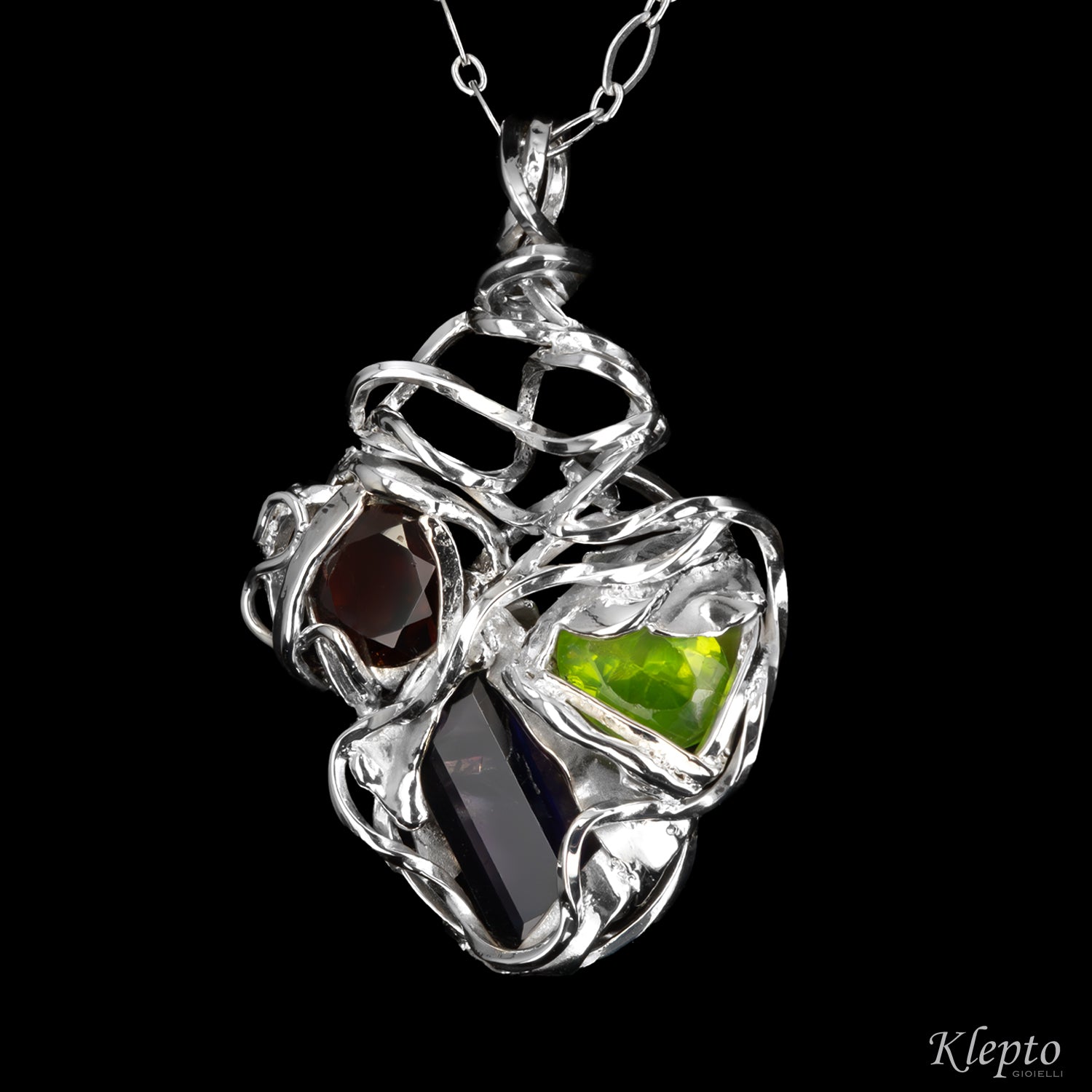Pendente in Argento Silnova® con Iolite, Granato e Peridoto