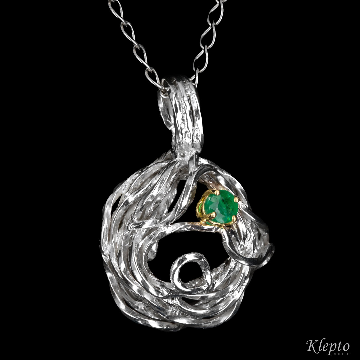 Pendente in Argento Silnova® con Smeraldo e dettagli in oro giallo