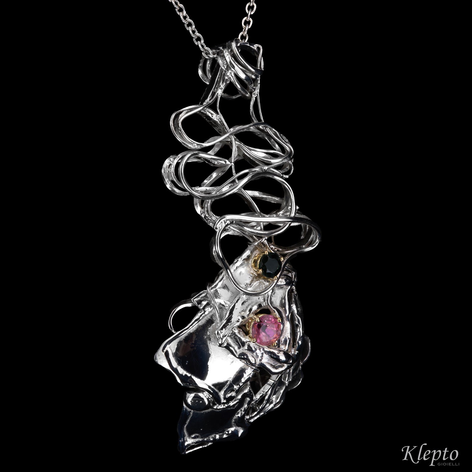Pendente in Argento Silnova® con Tormaline dettagli in oro giallo