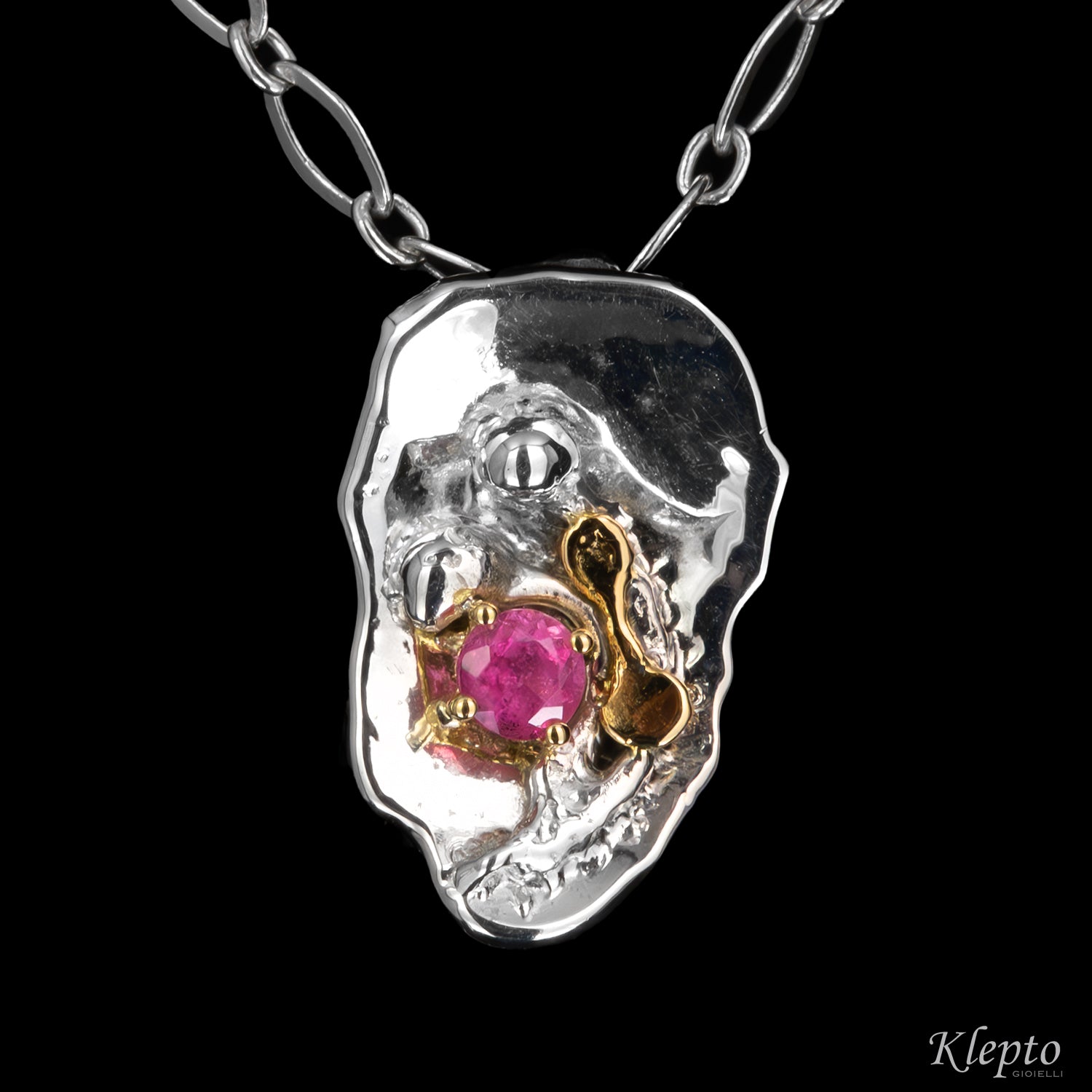 Pendente in Argento Silnova® con Tormalina rosa e dettagli in oro giallo