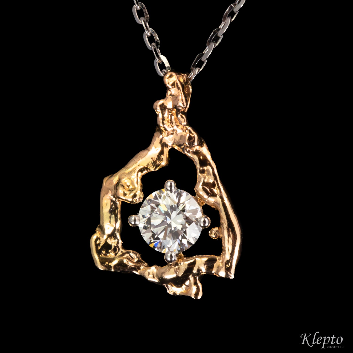 Pendente in oro bianco e rosa Pepita con Diamante