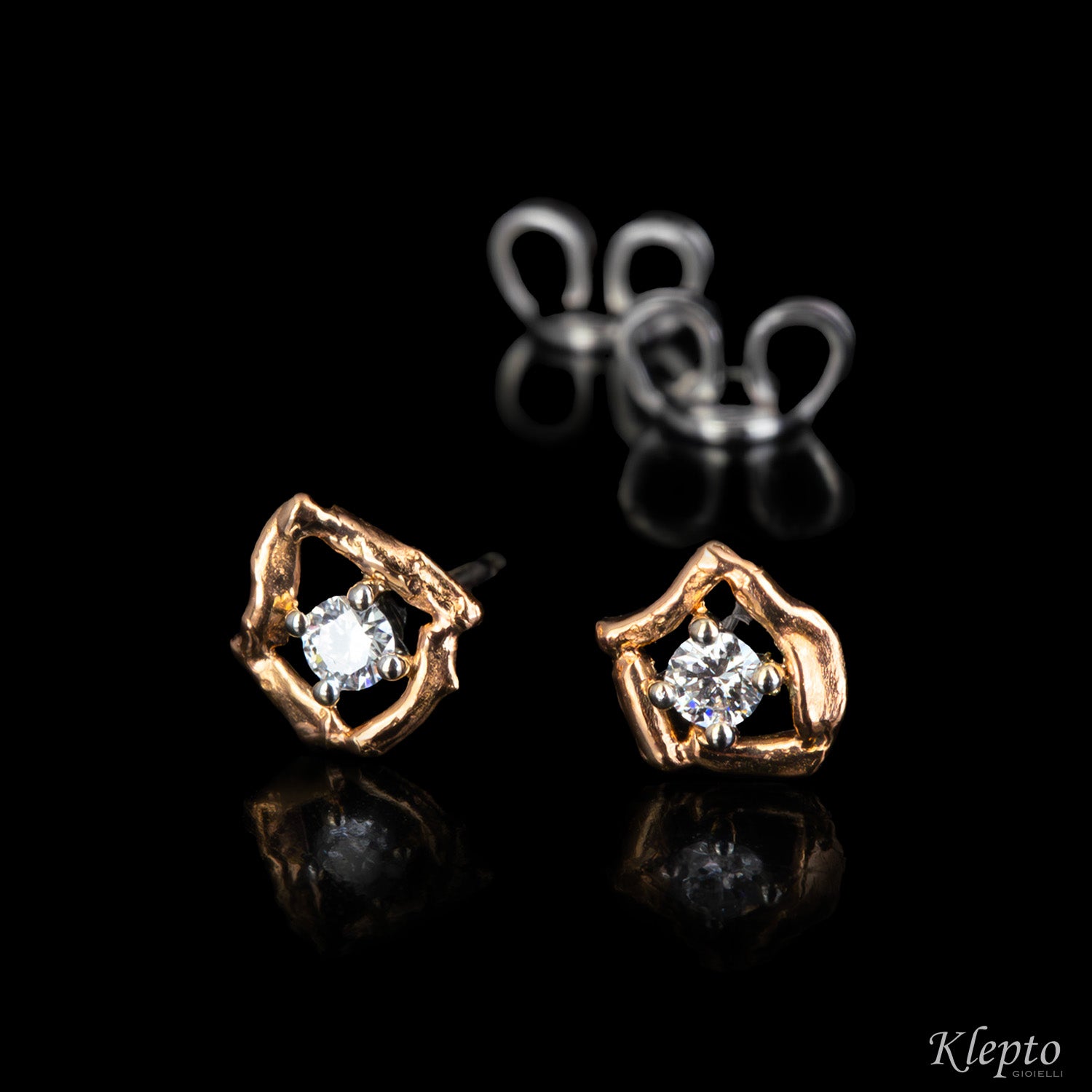 Orecchini in oro bianco e rosa Pepita con Diamanti