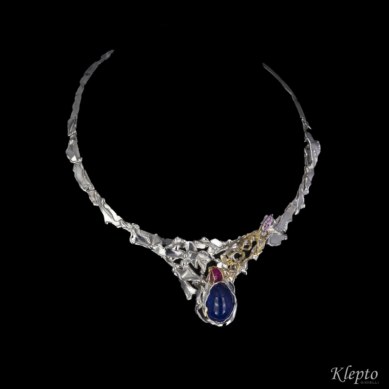 Collier in Argento Silnova®, Oro giallo, Tanzanite, Tormalina e Rubini