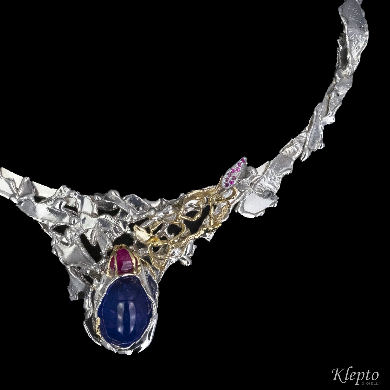 Collier in Argento Silnova®, Oro giallo, Tanzanite, Tormalina e Rubini