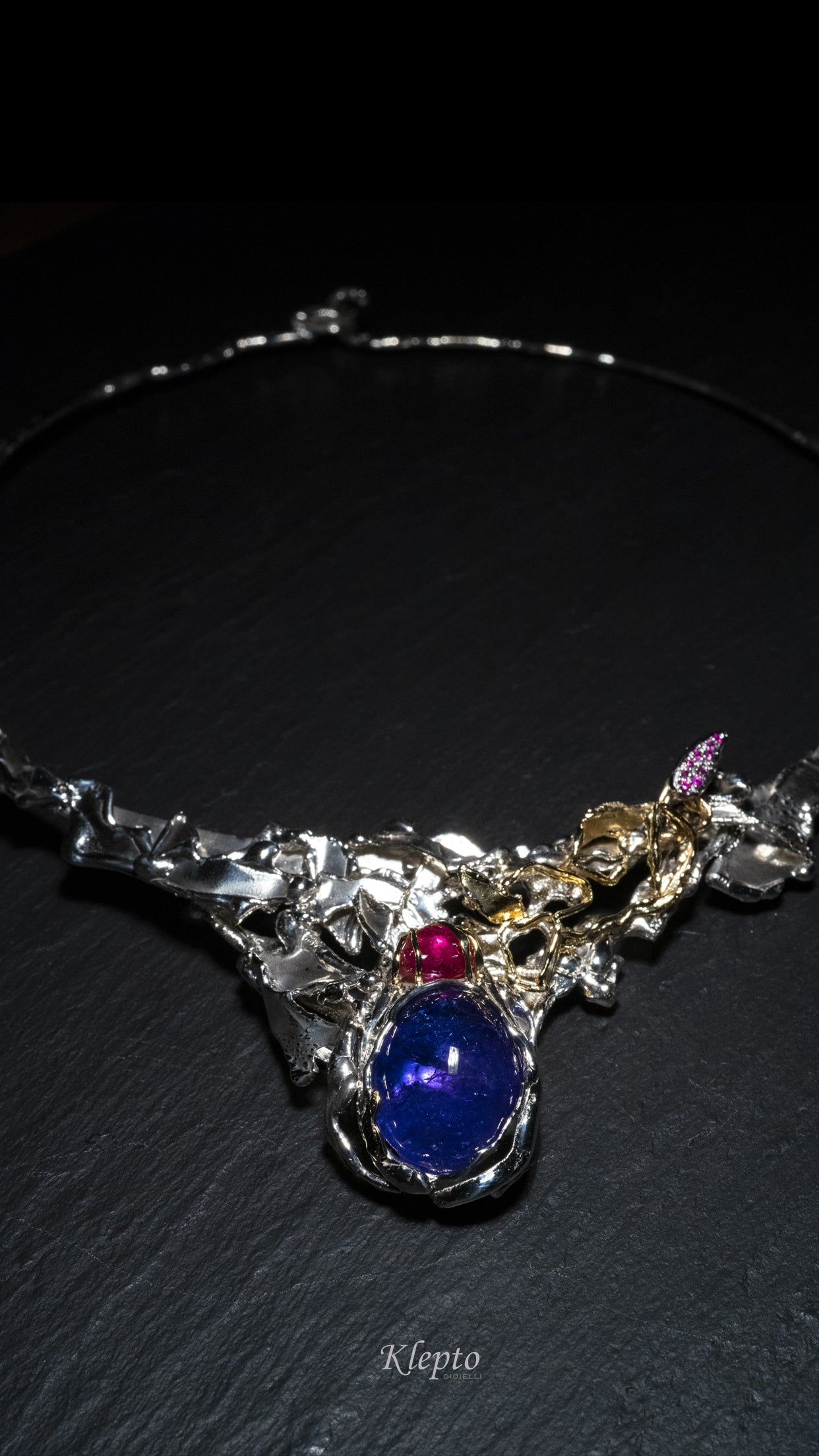 Collier in Argento Silnova®, Oro giallo, Tanzanite, Tormalina e Rubini