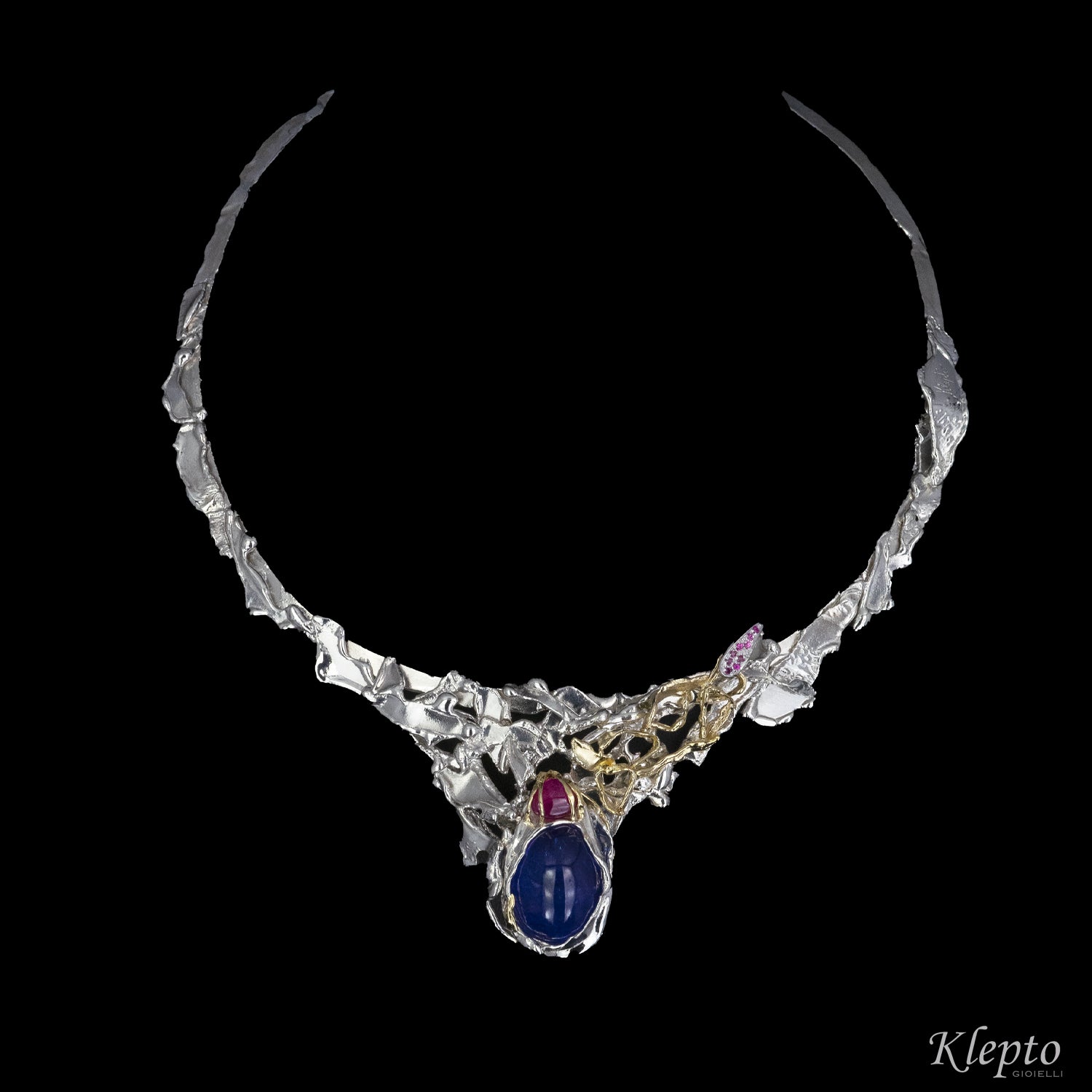 Collier in Argento Silnova®, Oro giallo, Tanzanite, Tormalina e Rubini