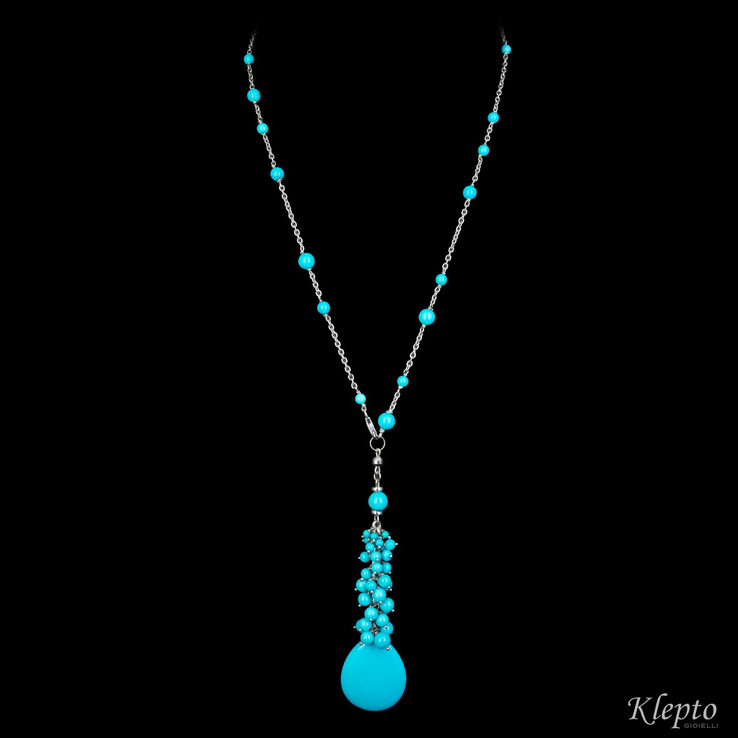 Collana a nappa in oro bianco con Turchese