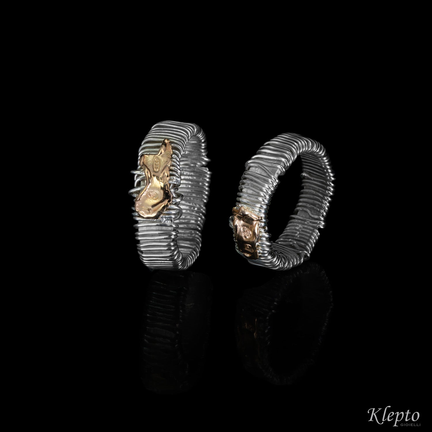 Anello in Argento Silnova® con dettagli in oro rosa