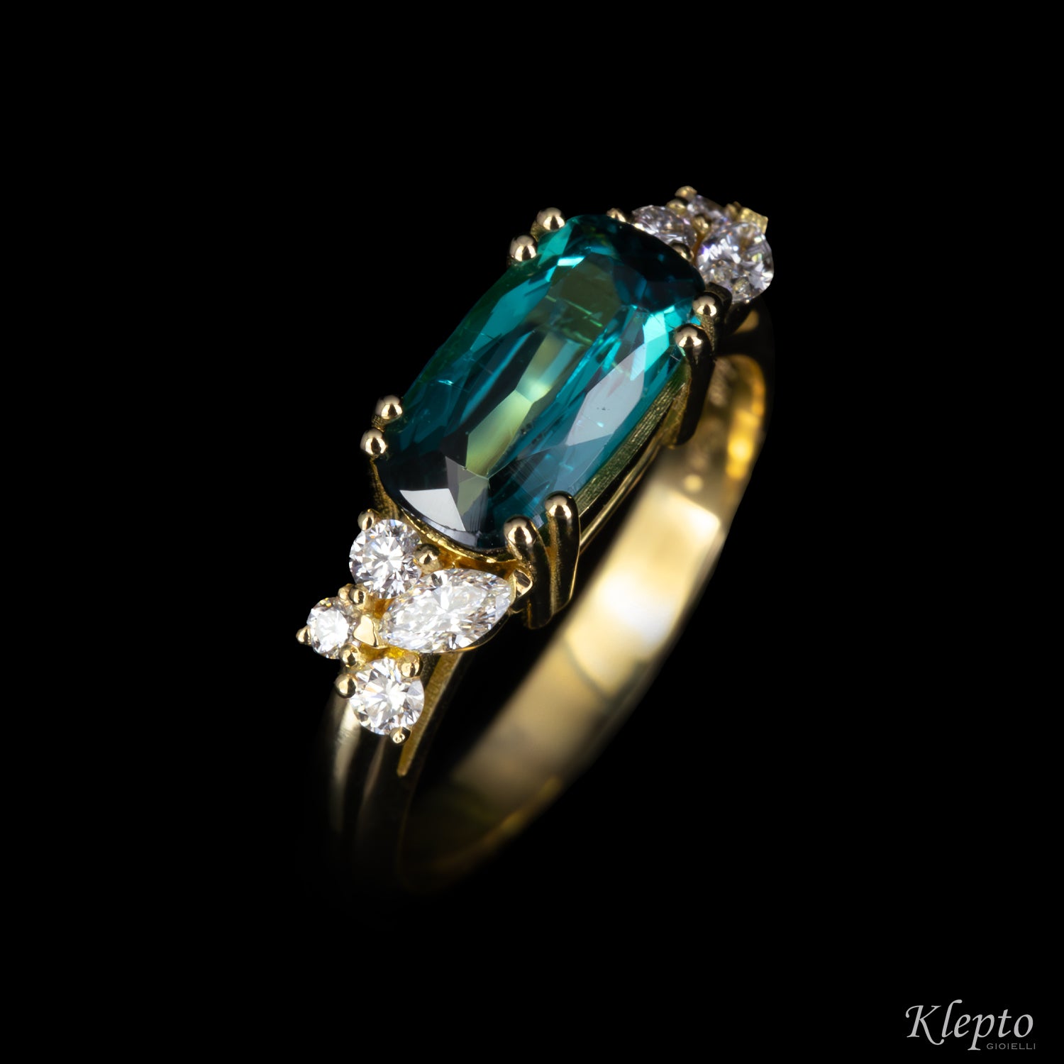 Anello classico by Klepto in oro giallo con Tormalina e Diamanti
