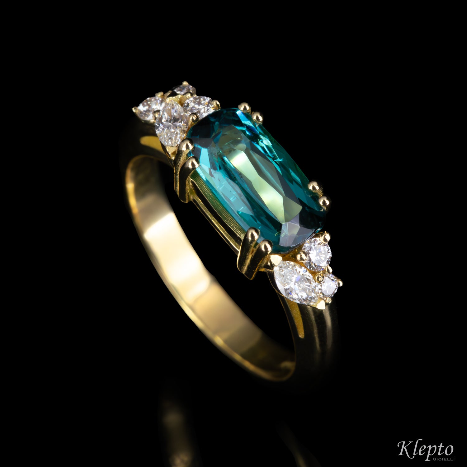 Anello classico by Klepto in oro giallo con Tormalina e Diamanti