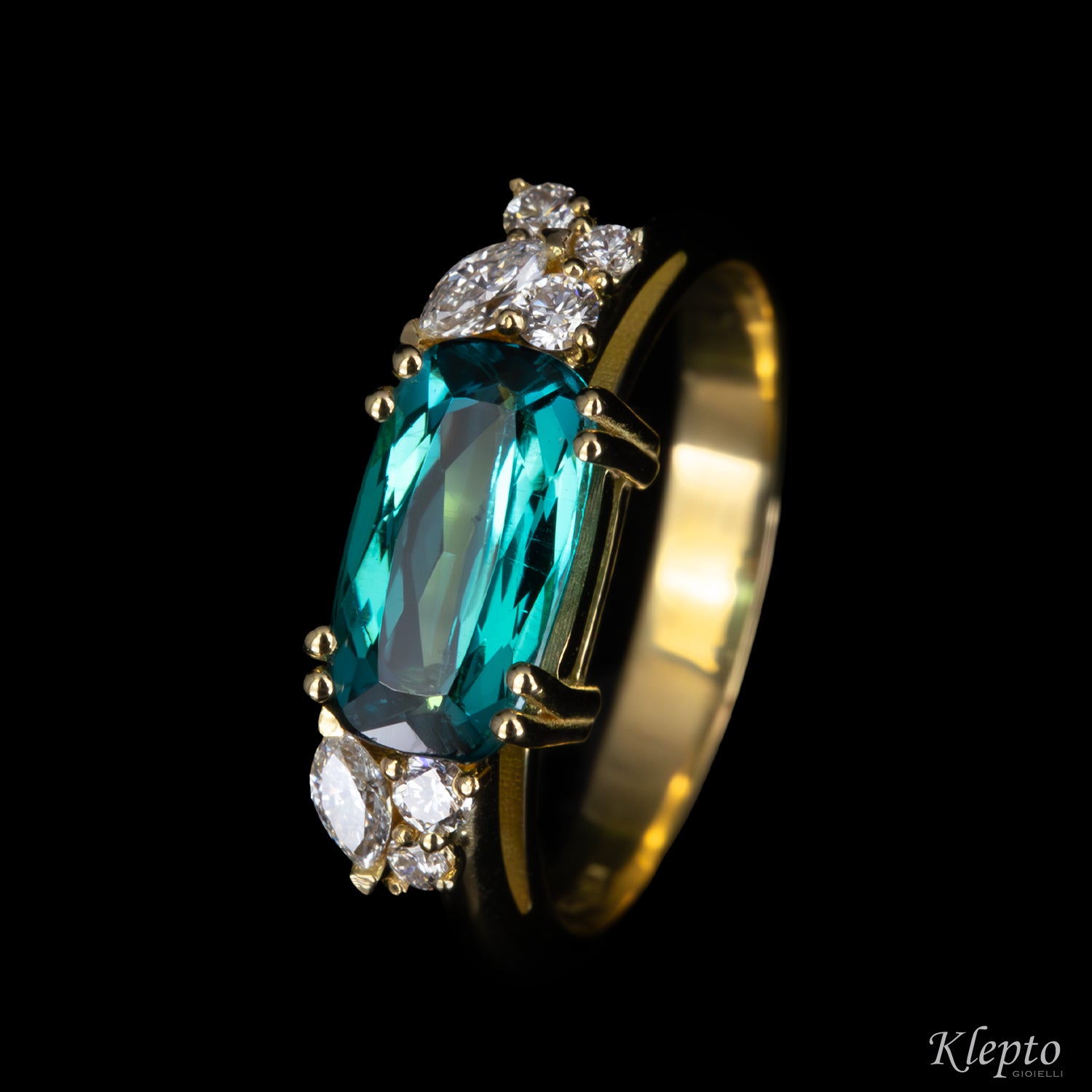 Anello classico by Klepto in oro giallo con Tormalina e Diamanti
