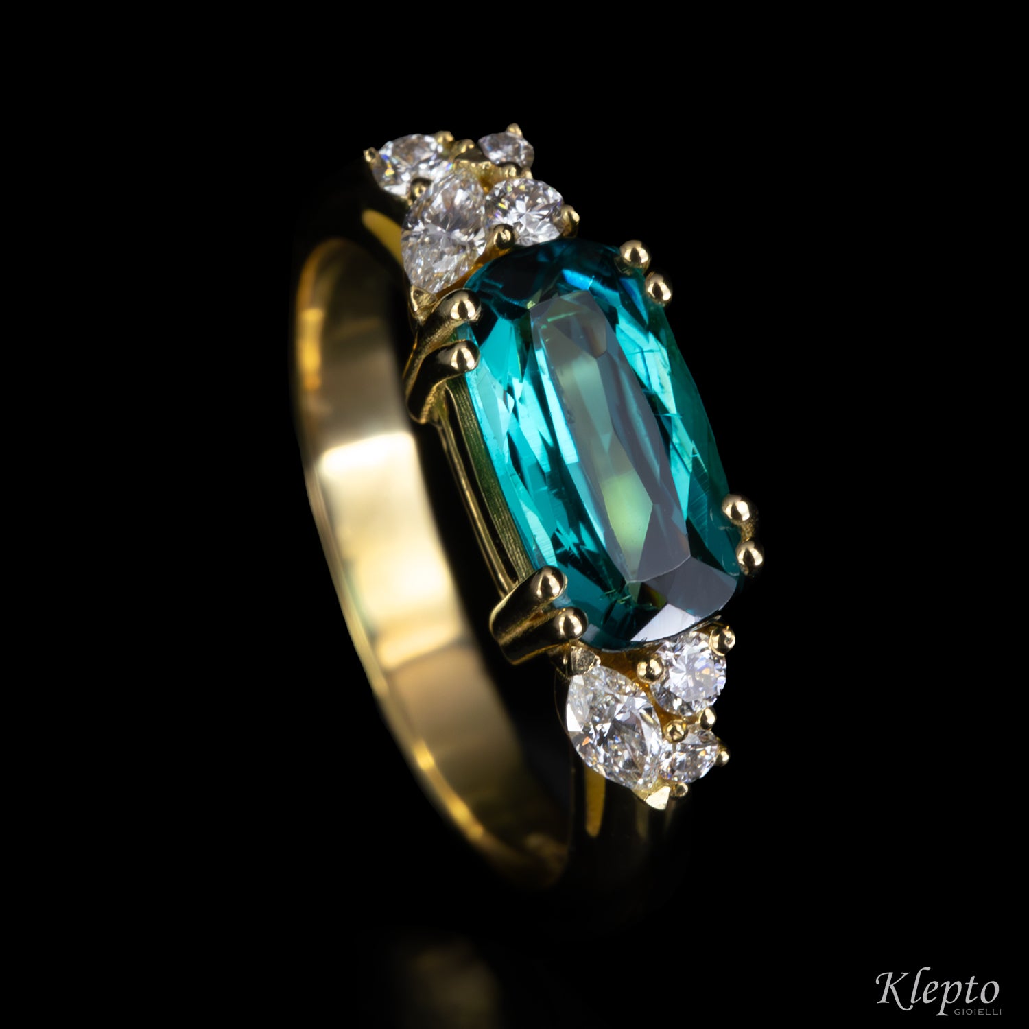 Anello classico by Klepto in oro giallo con Tormalina e Diamanti