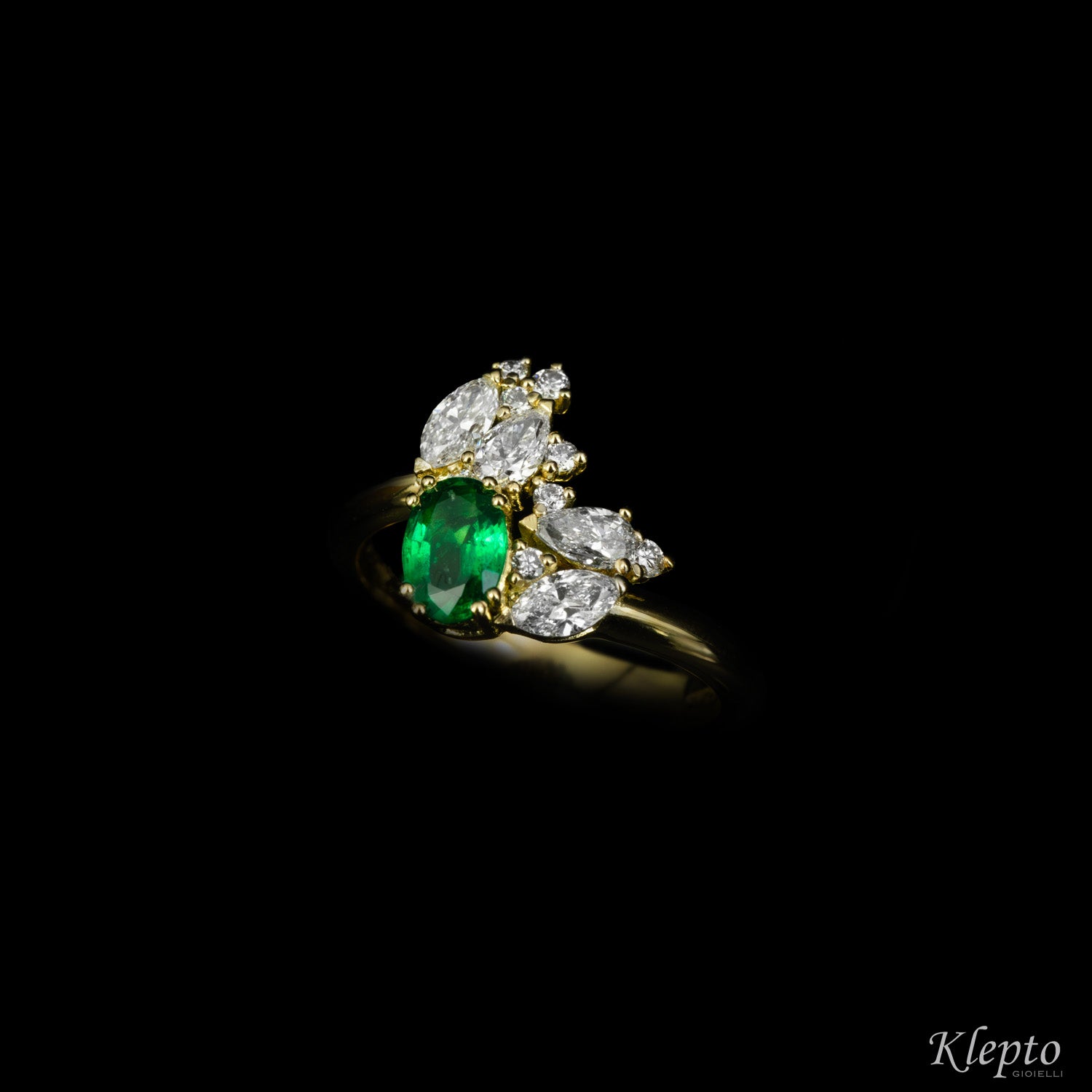 Anello classico by Klepto contrarié in oro giallo con Smeraldo e Diamanti