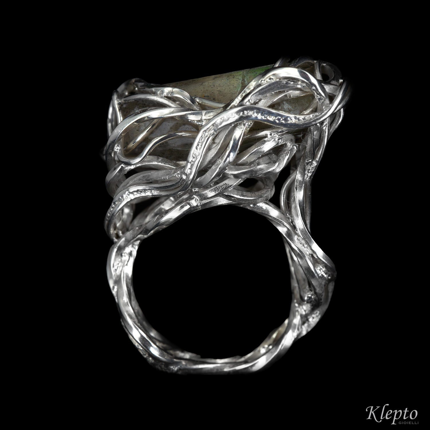 Anello in Argento Silnova® a filo intrecciato con Labradorite