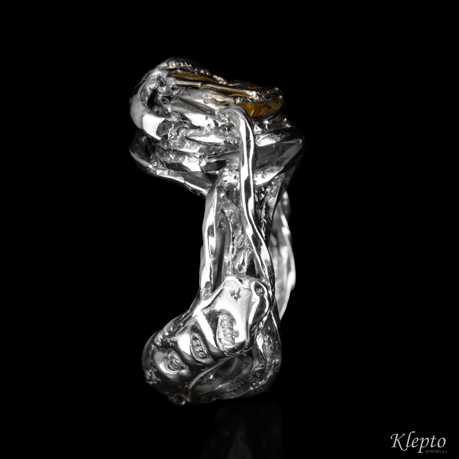 Anello in Argento Silnova® a filo intrecciato con Citrino