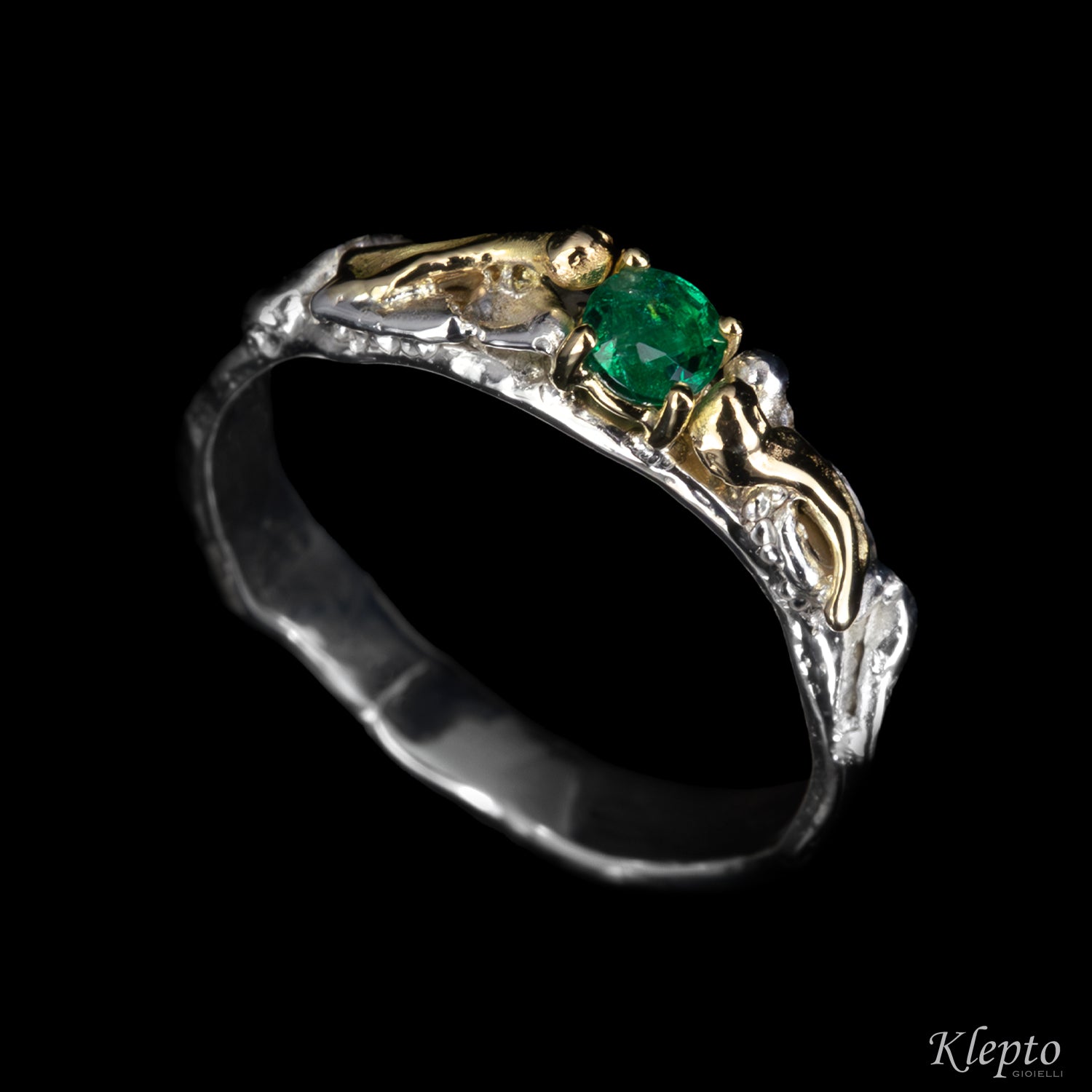 Anello in Argento Silnova® e oro giallo con Smeraldo