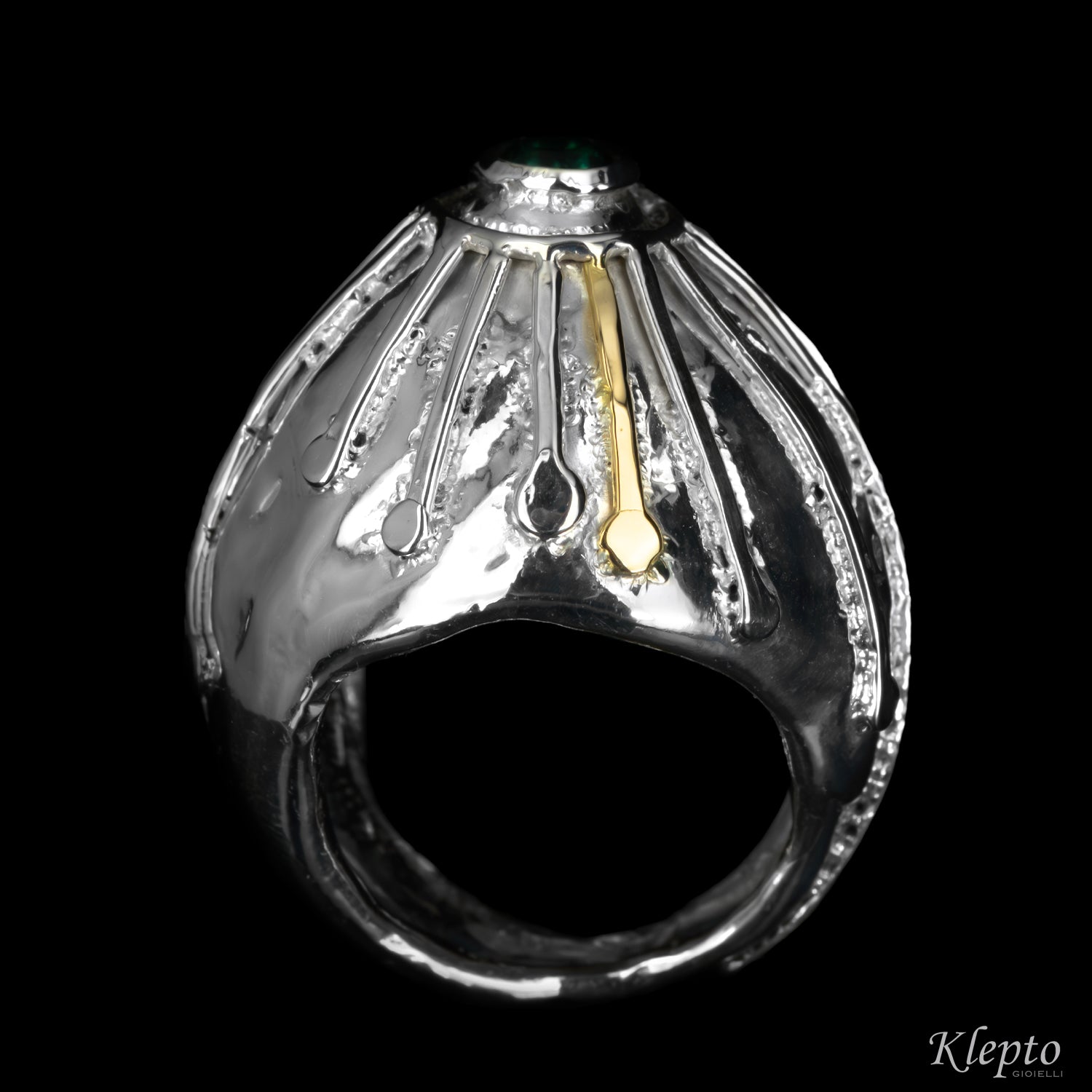 Anello in Argento Silnova® e con Tormalina verde e dettagli in oro giallo